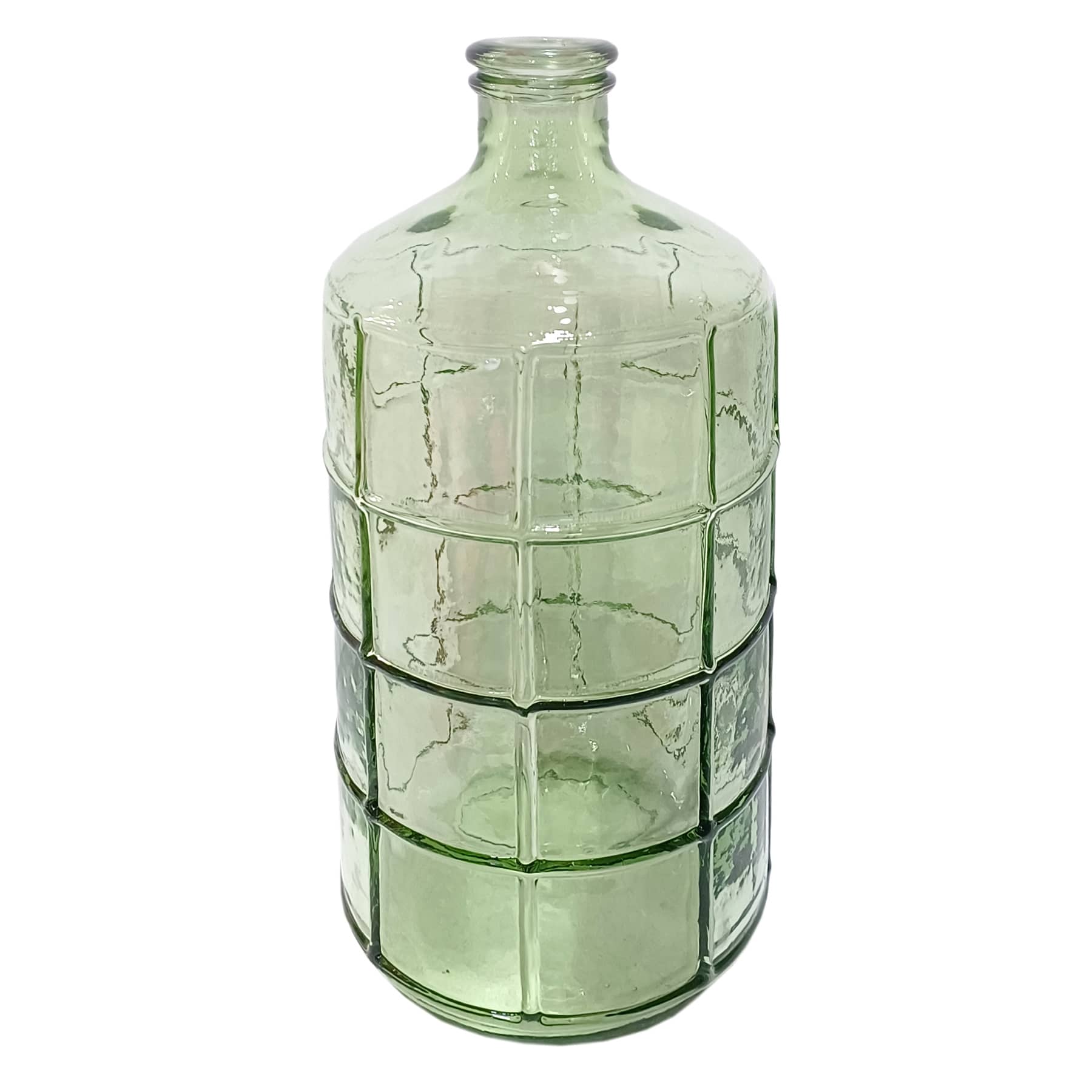Honeybloom Green Glass Windowpane Vase, 11"