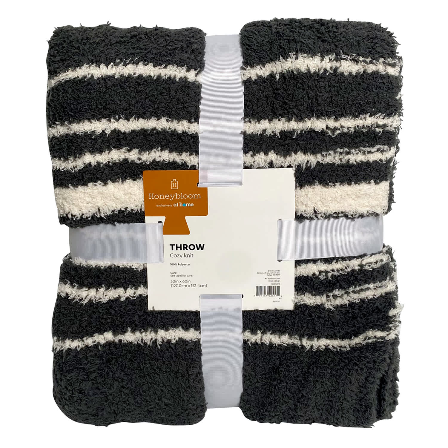 Honeybloom Grey Stripe Cozy Knit Throw Blanket, 50x60