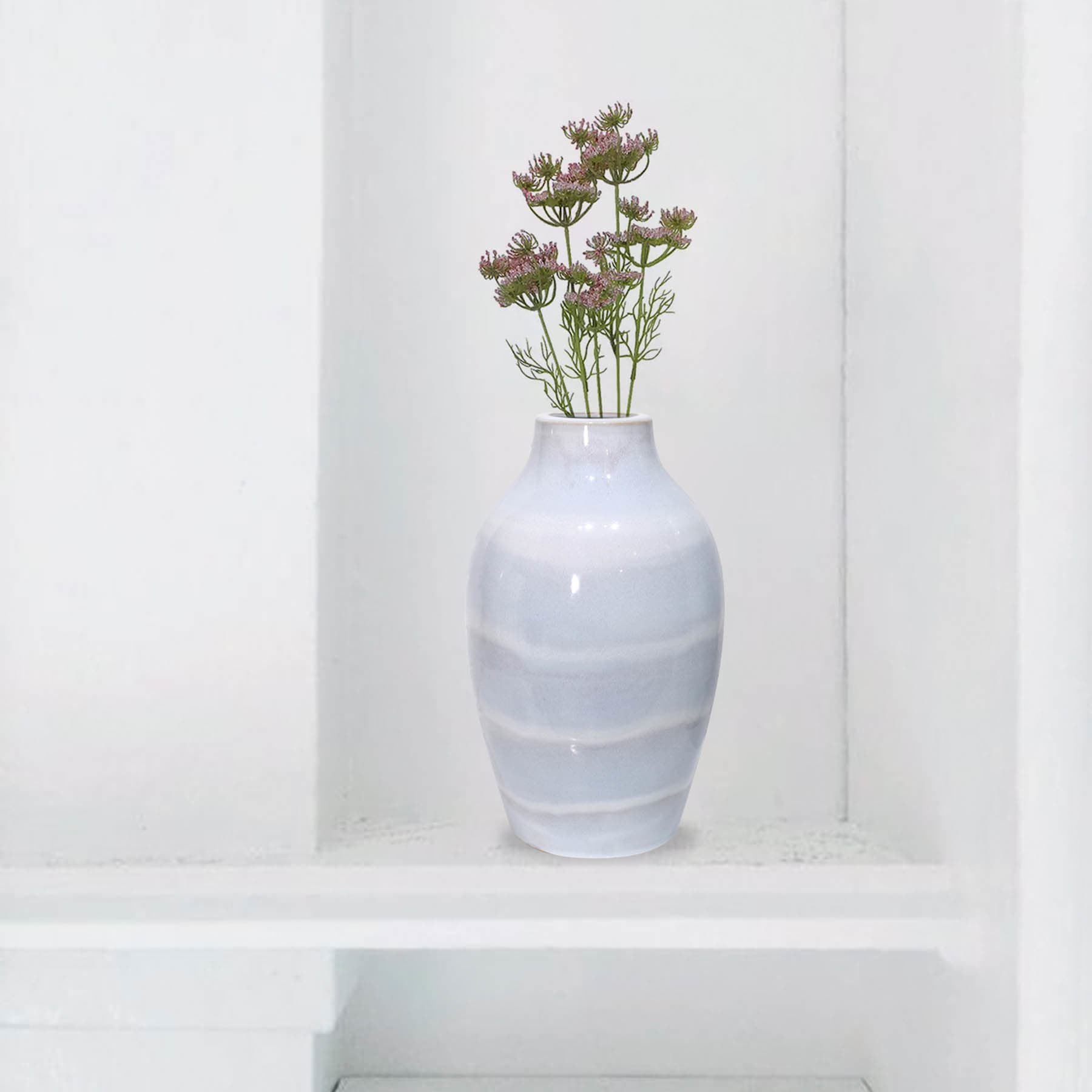 White & Light Blue Ceramic Vase, 13"