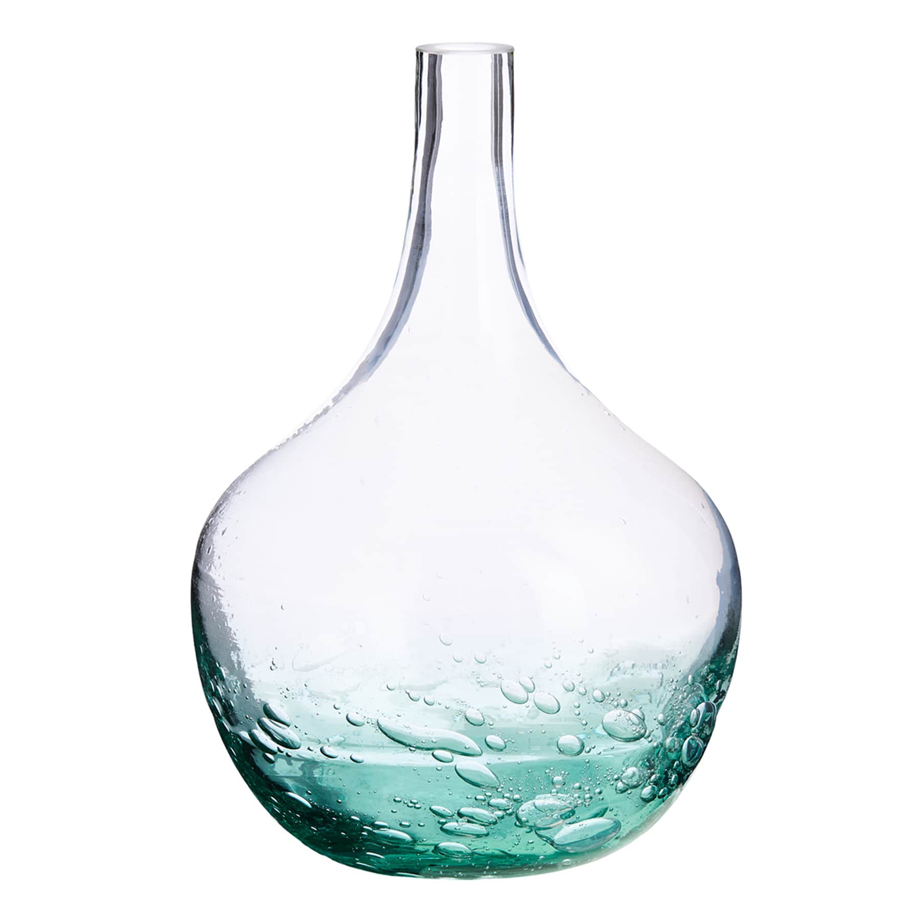Clear Glass Vase with Aqua Bubbles, 13"