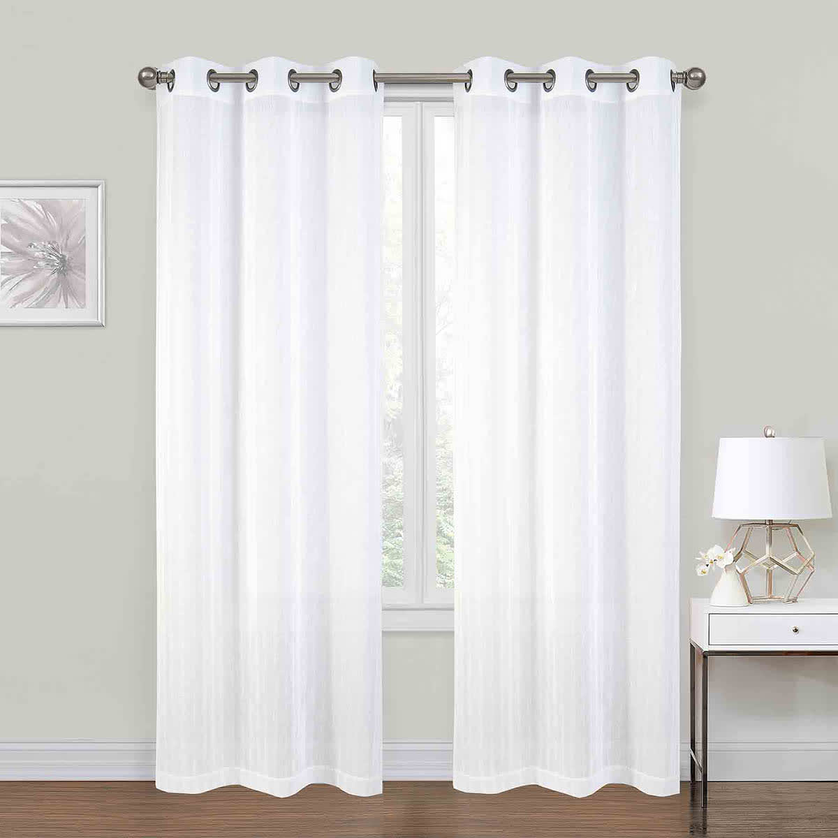 Honeybloom Nora White Sheer Grommet Curtain Panel, 84"