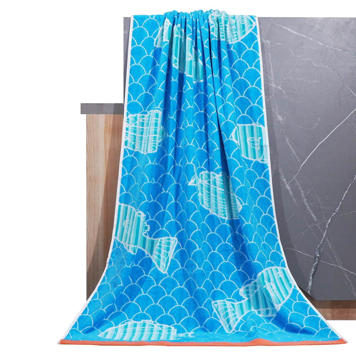Blue Fish Jacquard Velour Beach Towel, 34x64