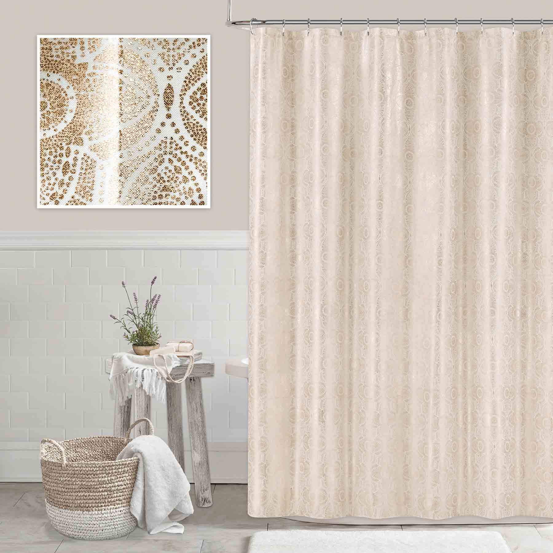 Bronze Printed Metallic Foil Medallion Shower Curtain, 72"