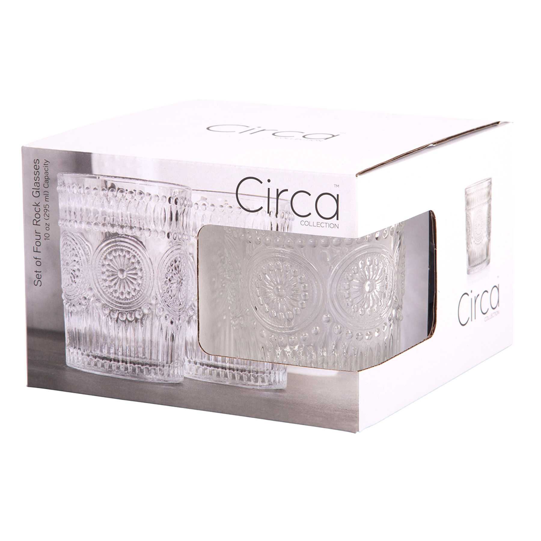 Set of 4 Circa Clear Double Old Fashioned Glasses, 10oz