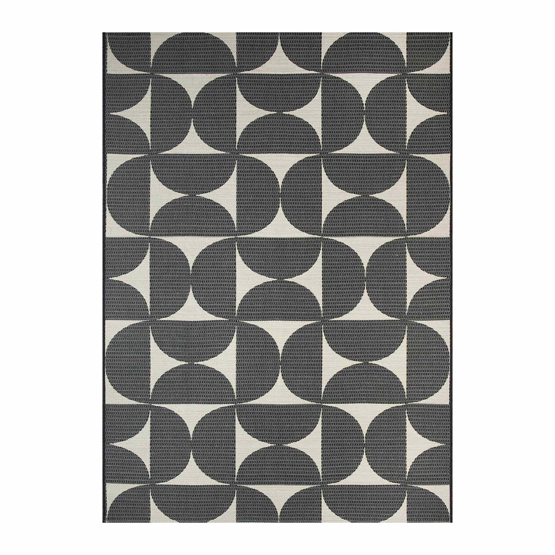 (E535) Crosby St. Black & White Geometric Outdoor Area Rug, 5x7