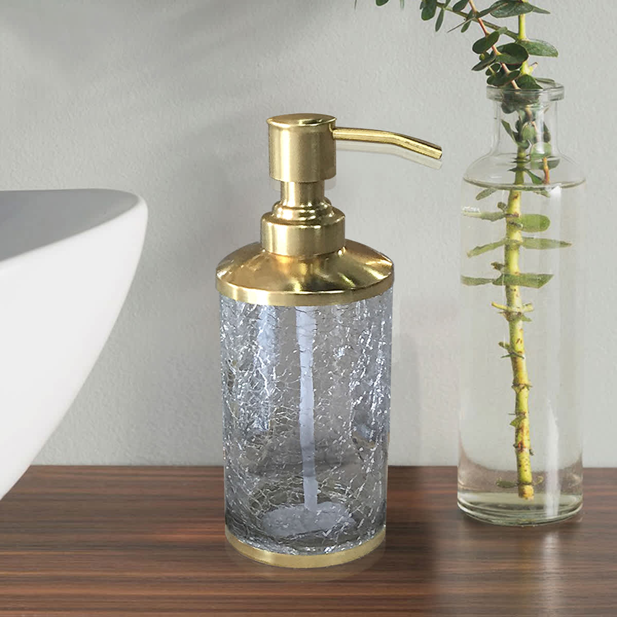 Providence Gold Metal Glass Soap Dispenser, 8"