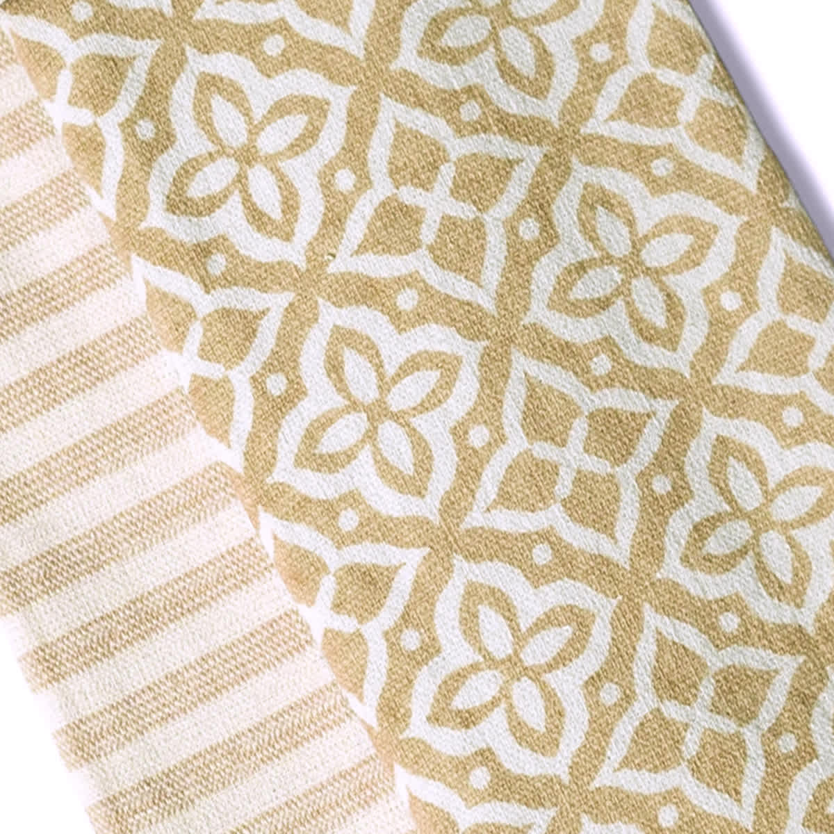 Set of 2 Taupe Geo Print Terry Cotton Kitchen Towels