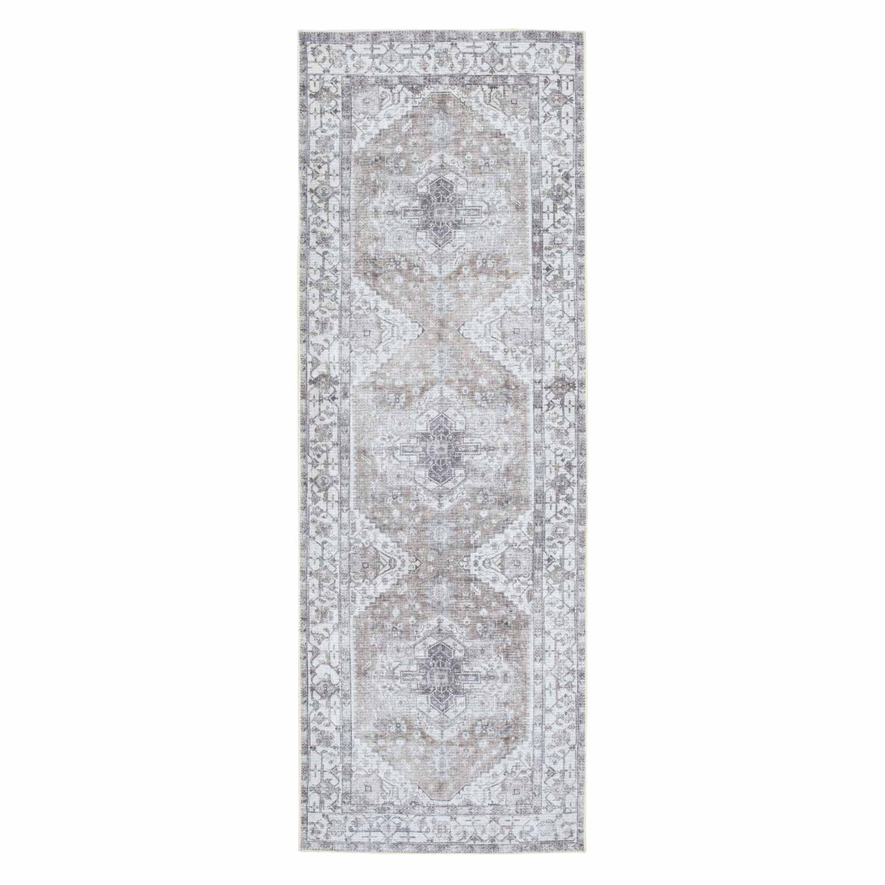Amelia Taupe Medallion Design Washable Runner, 2x8