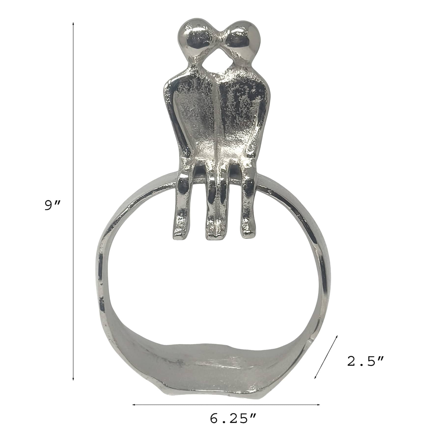 Nickel Sitting Couple Aluminum Figurine, 9"