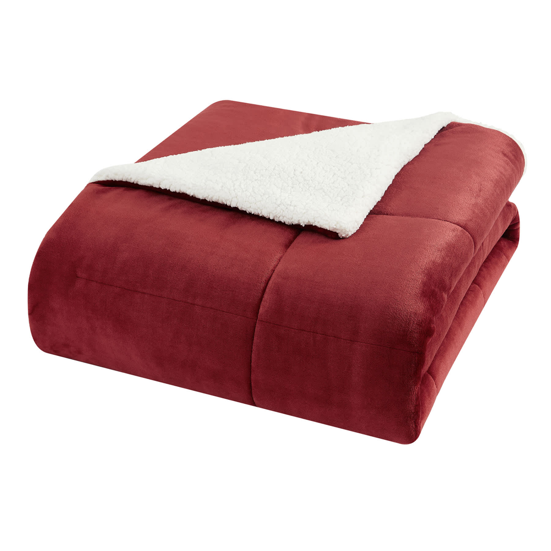 Solid Red Sherpa Comforter, King