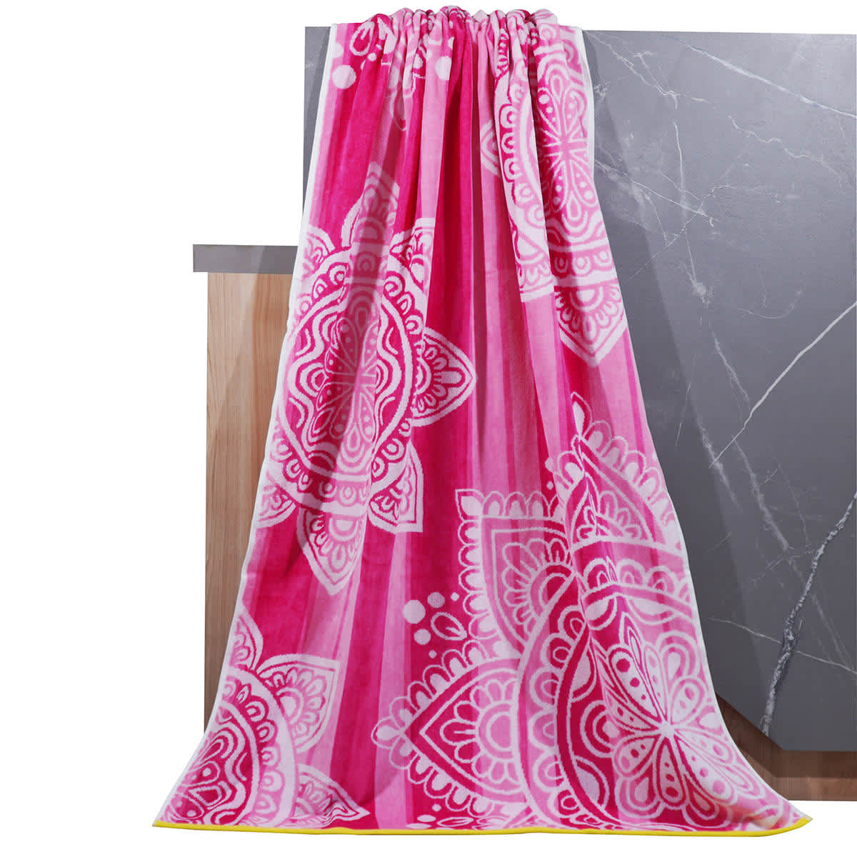 Pink Medallion Jacquard Velour Beach Towel, 34x64
