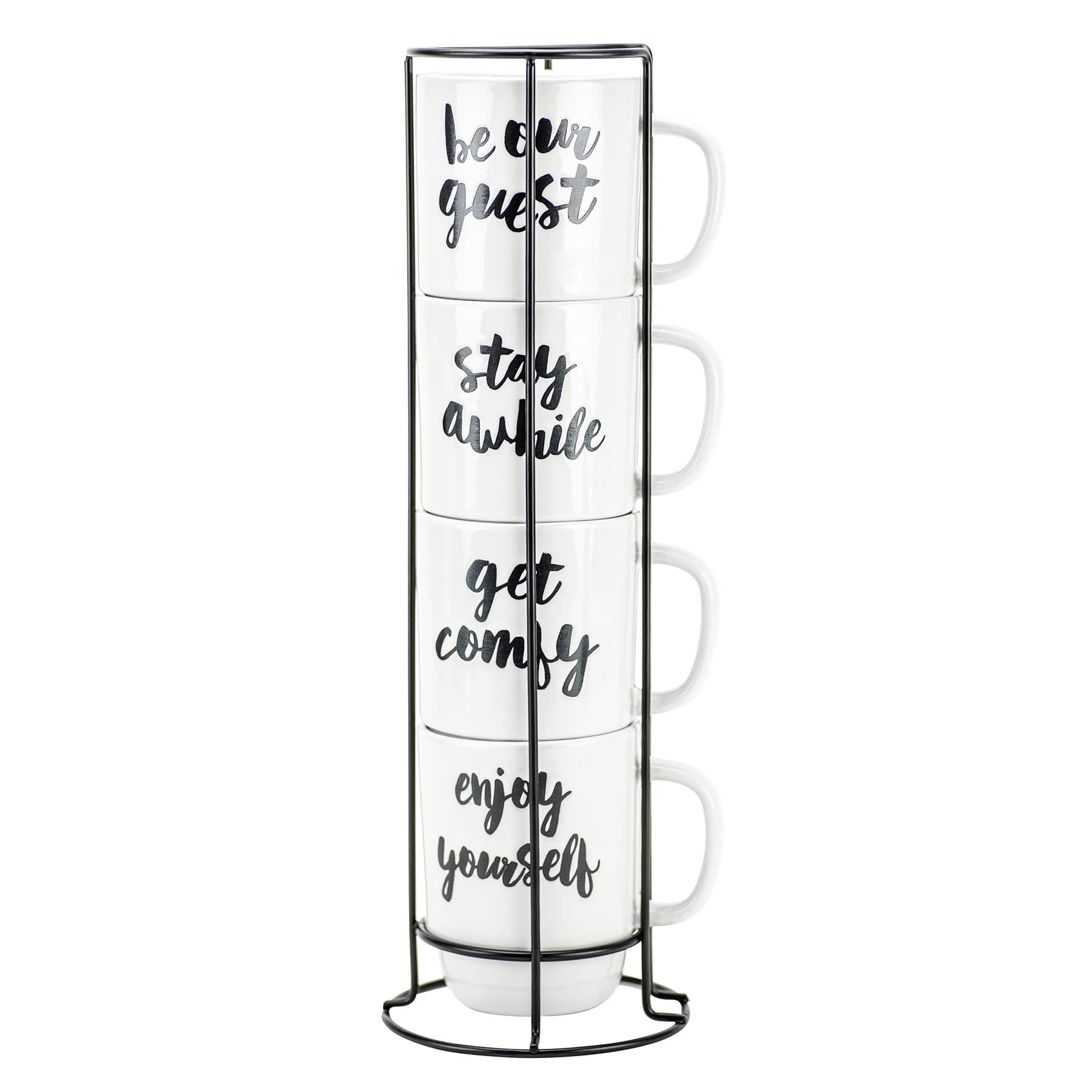 Set of 4 Stacked Get Comfy Mugs, 14oz