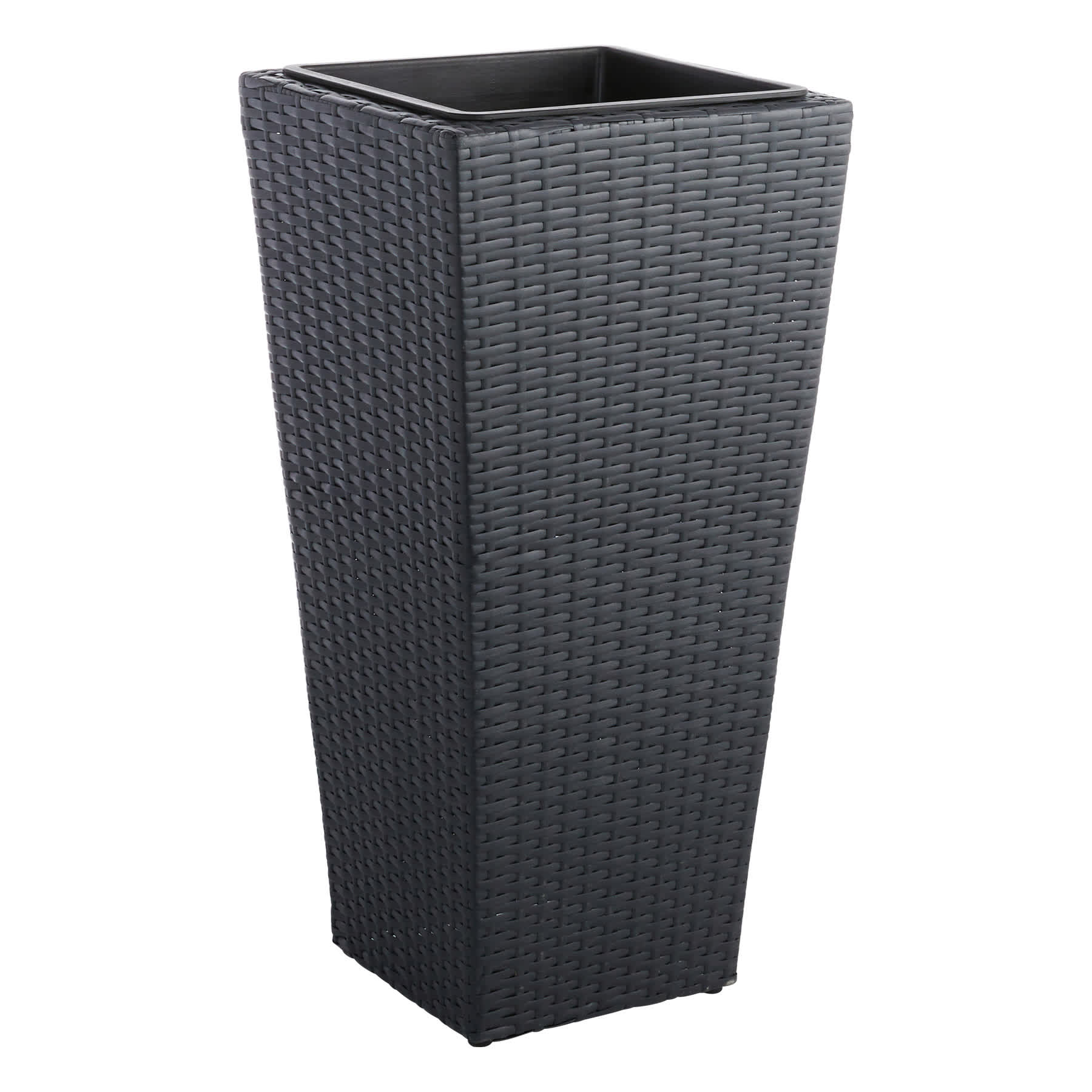 Black Woven Wicker Outdoor Planter with Plastic Insert, 27"