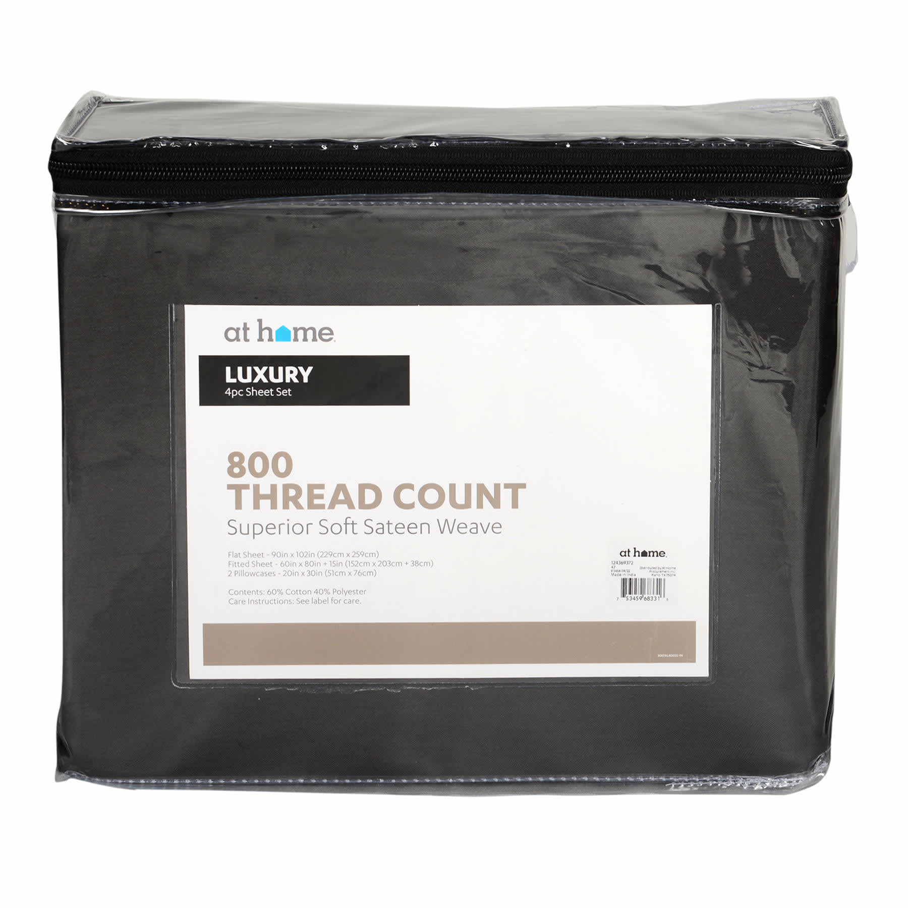 4-Piece Charcoal 800 Thread Count Luxury Sheet Set, Queen