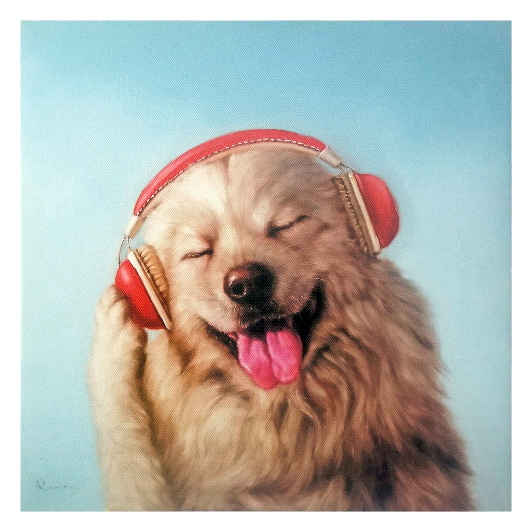 Dog with Headphones Canvas Wall Art, 12"