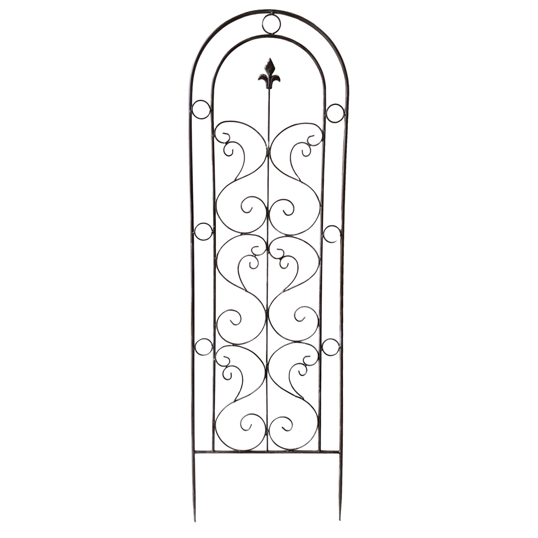 Antique Grey Metal Fleur-De-Lis Scroll Garden Trellis, 54"