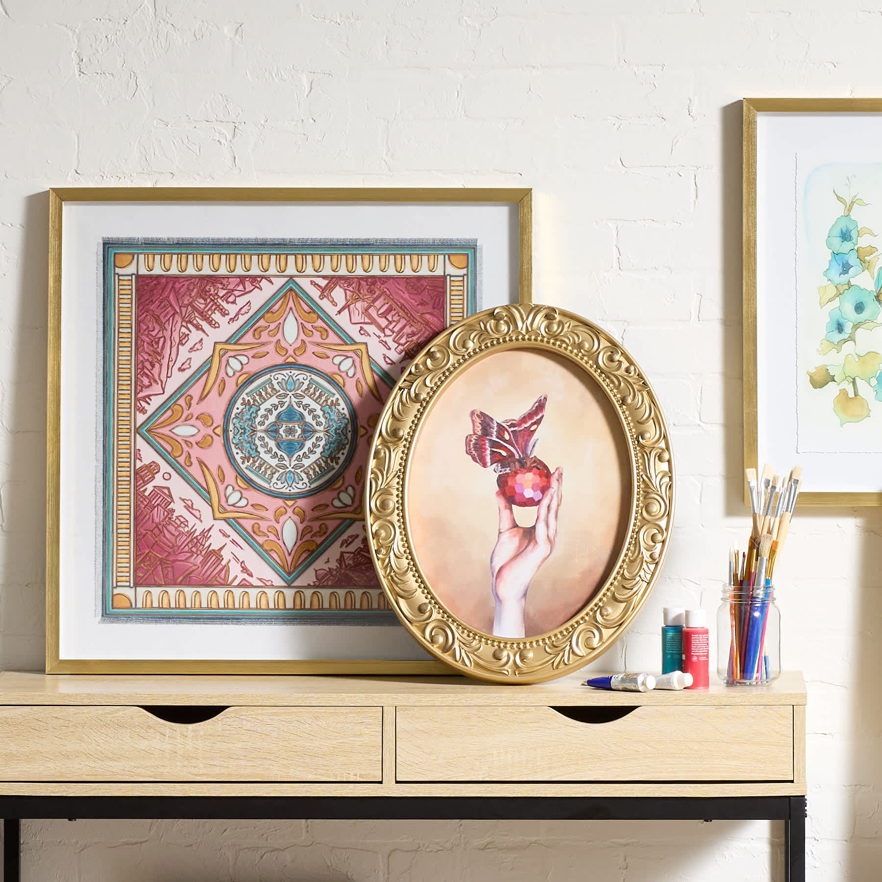 SCADpro Framed Oval Moth Canvas Wall Art, 16x20