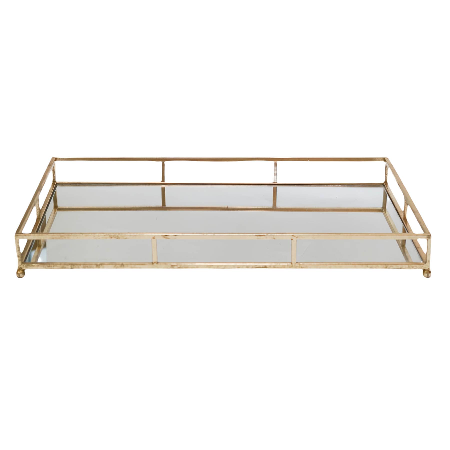 Gold Metal Rectangle Tray with Mirror, 24x16