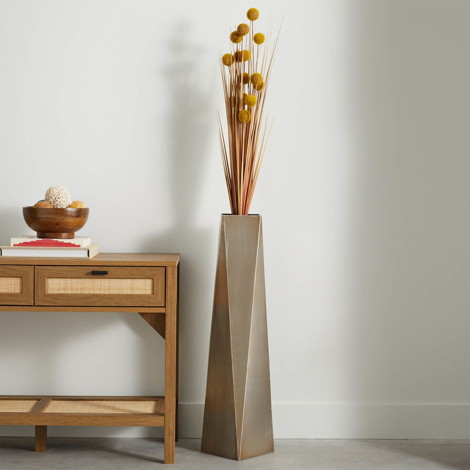 Silver Geo Floor Vase, 36"