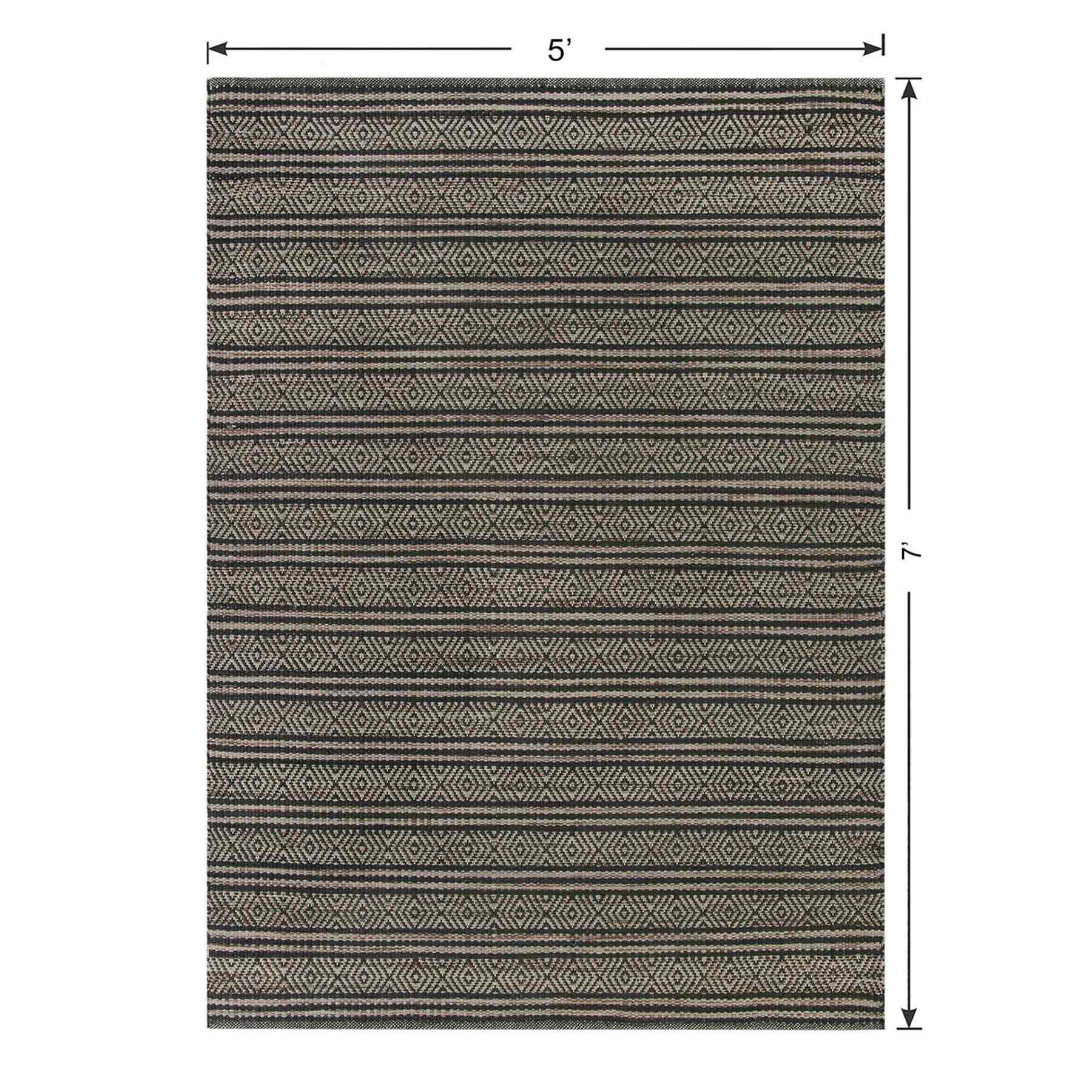 (B722) Honeybloom Kelly Charcoal Grey Flatweave Area Rug, 5x7