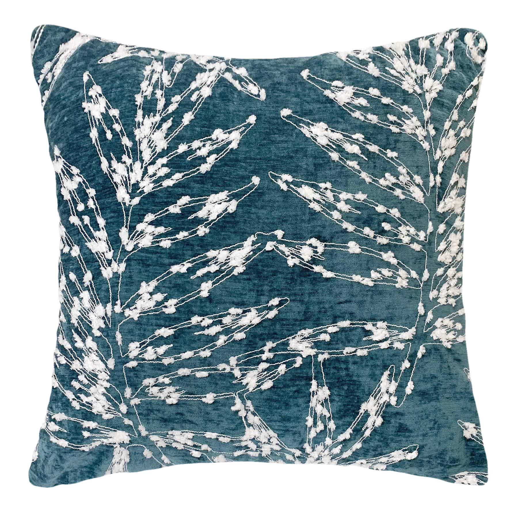 Teal Firefly Floral Embroidered Throw Pillow, 18"