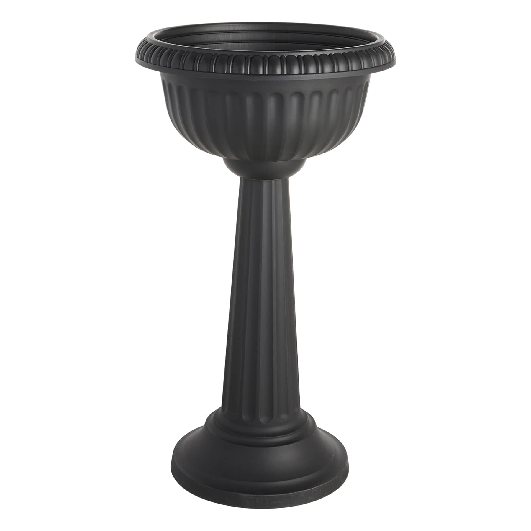 2-Piece Black Grecian Urn Pedestal Outdoor Planter, Large