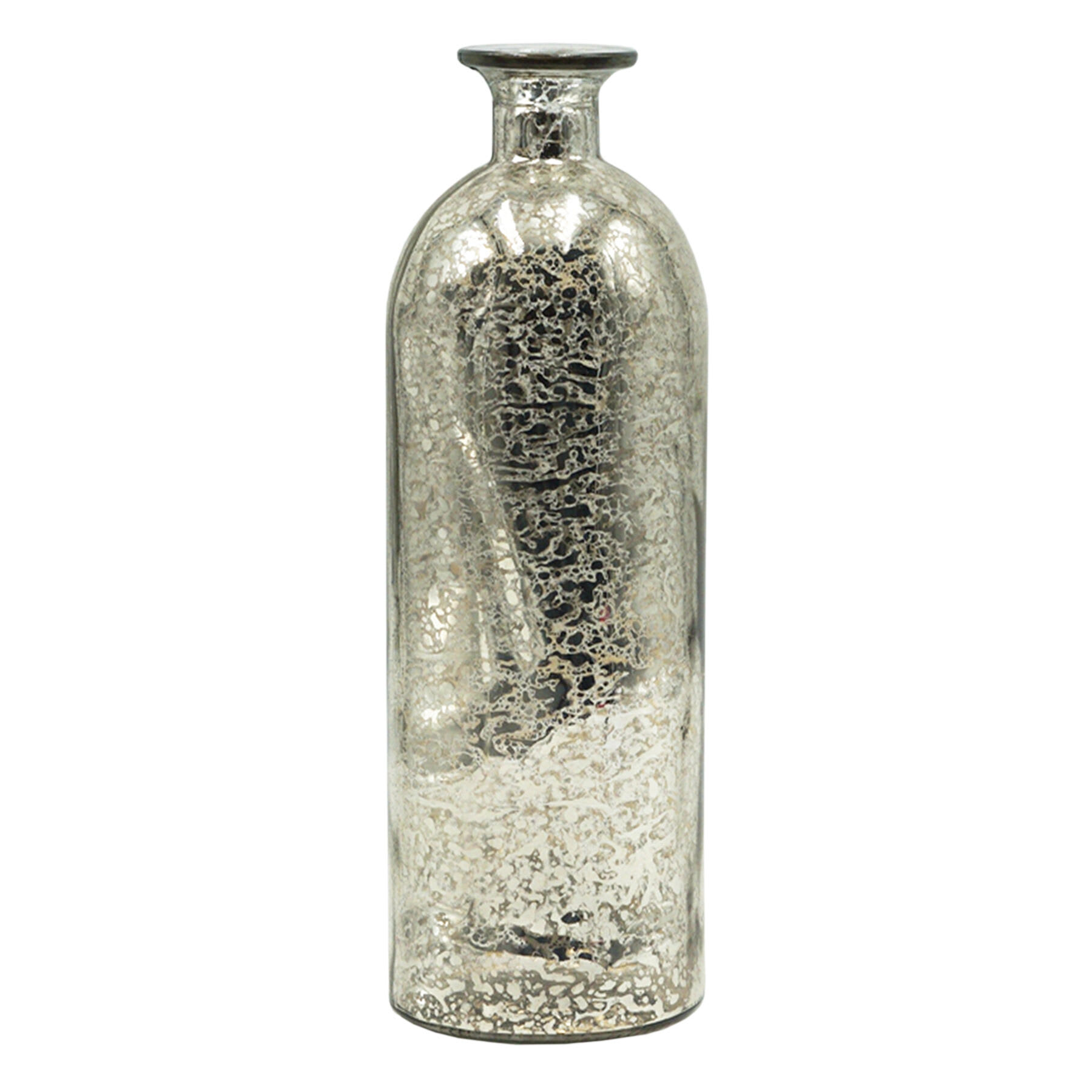 Distressed Mercury Glass Bottle Vase, 10"