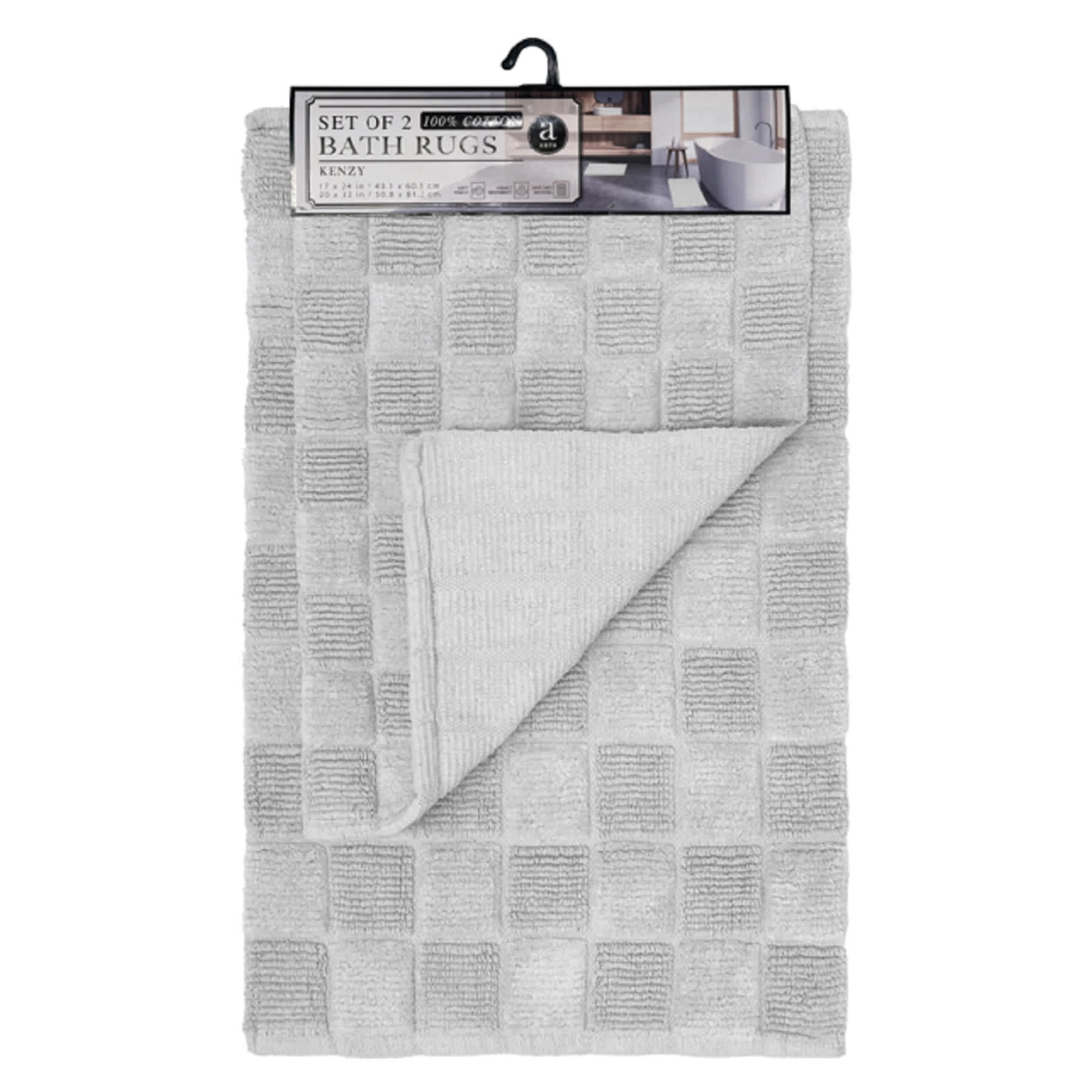 2-Piece Kenzy Grey Checkered Bath Rug Set