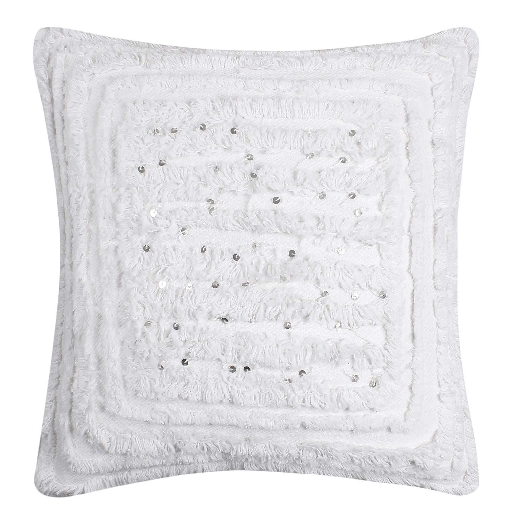 Found & Fable White Tufted Square Throw Pillow with Sequins, 18"