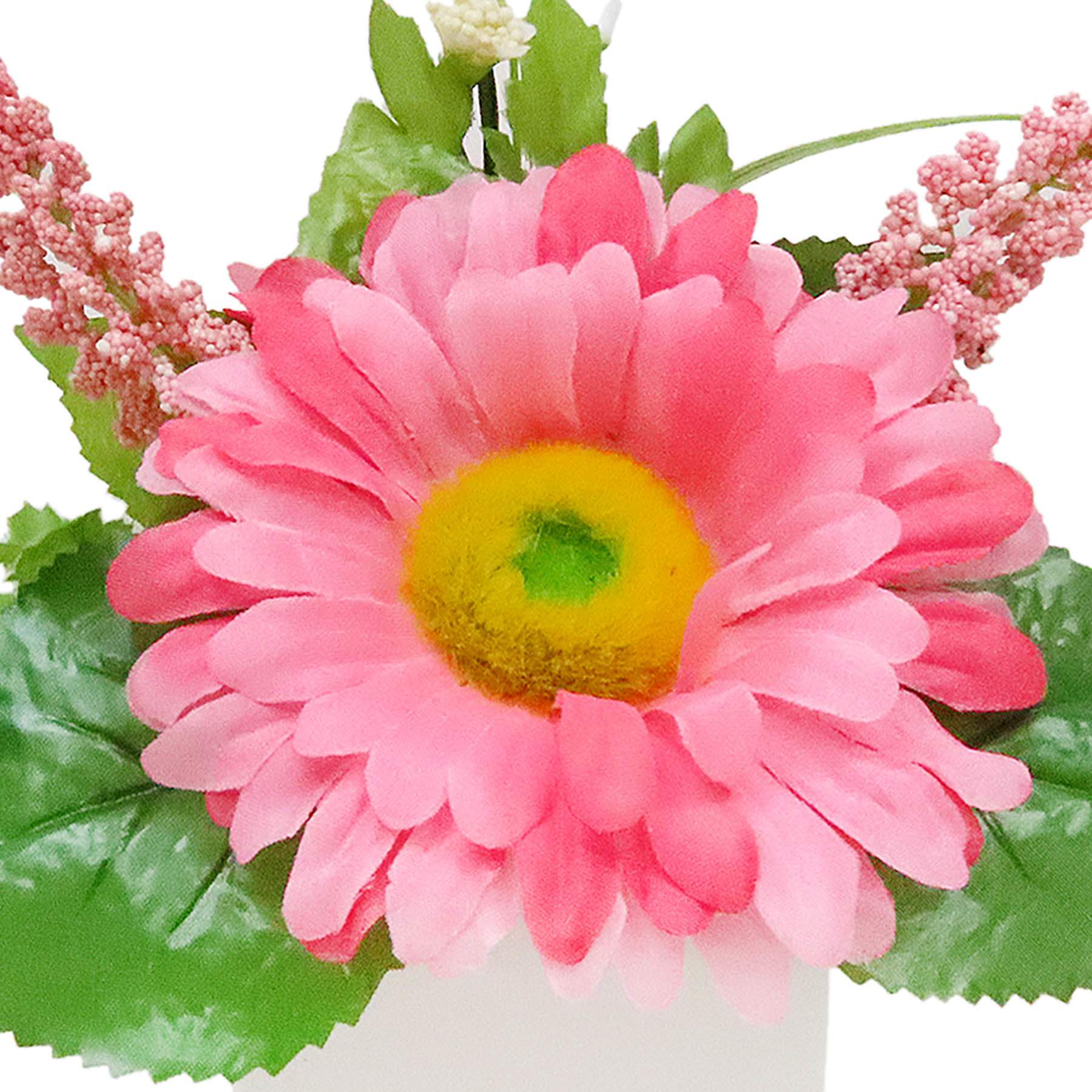 Large Pink Daisy in White Ceramic Pot, 7"