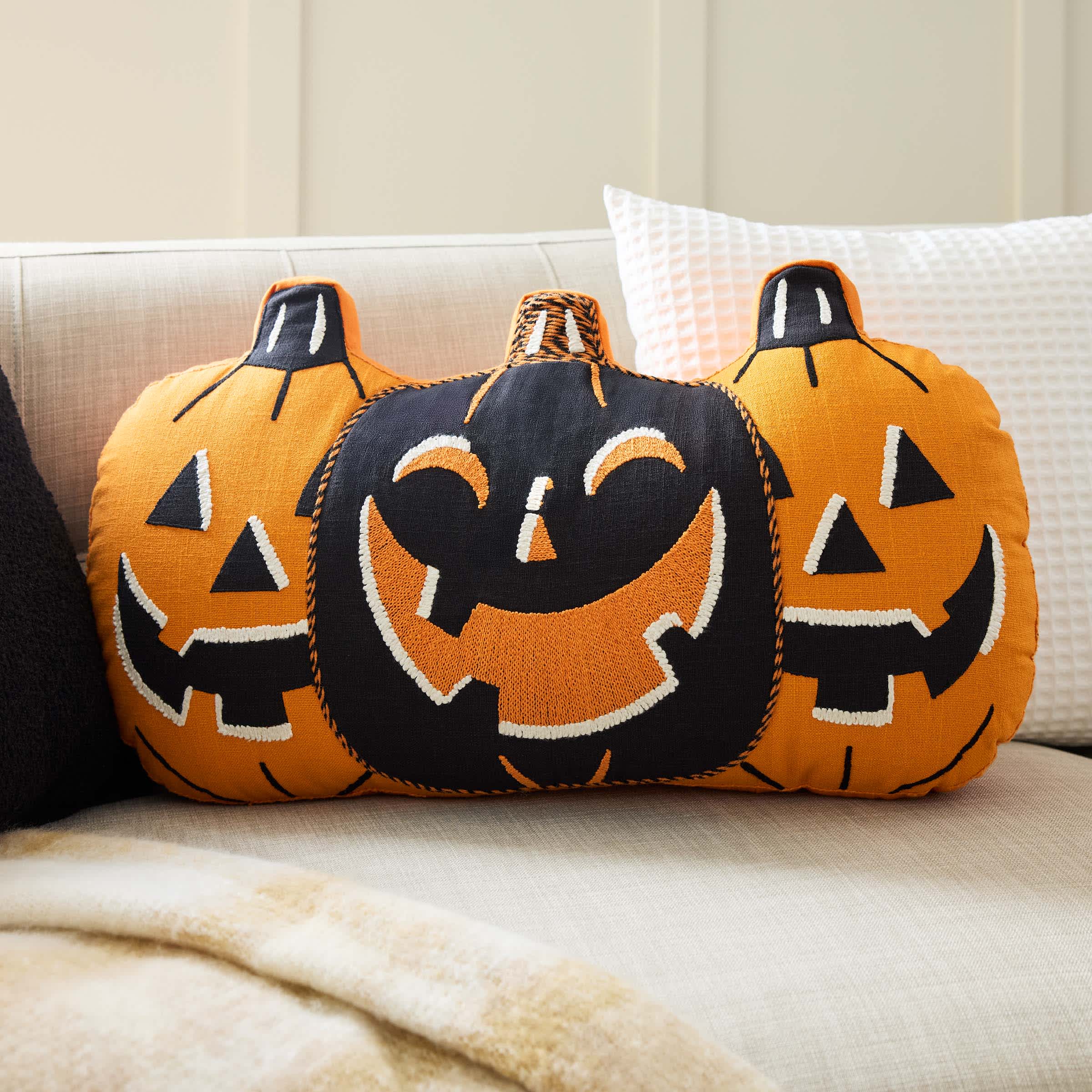 Happy Haunting Jack-o'-Lantern Trio Oblong Throw Pillow, 27x15
