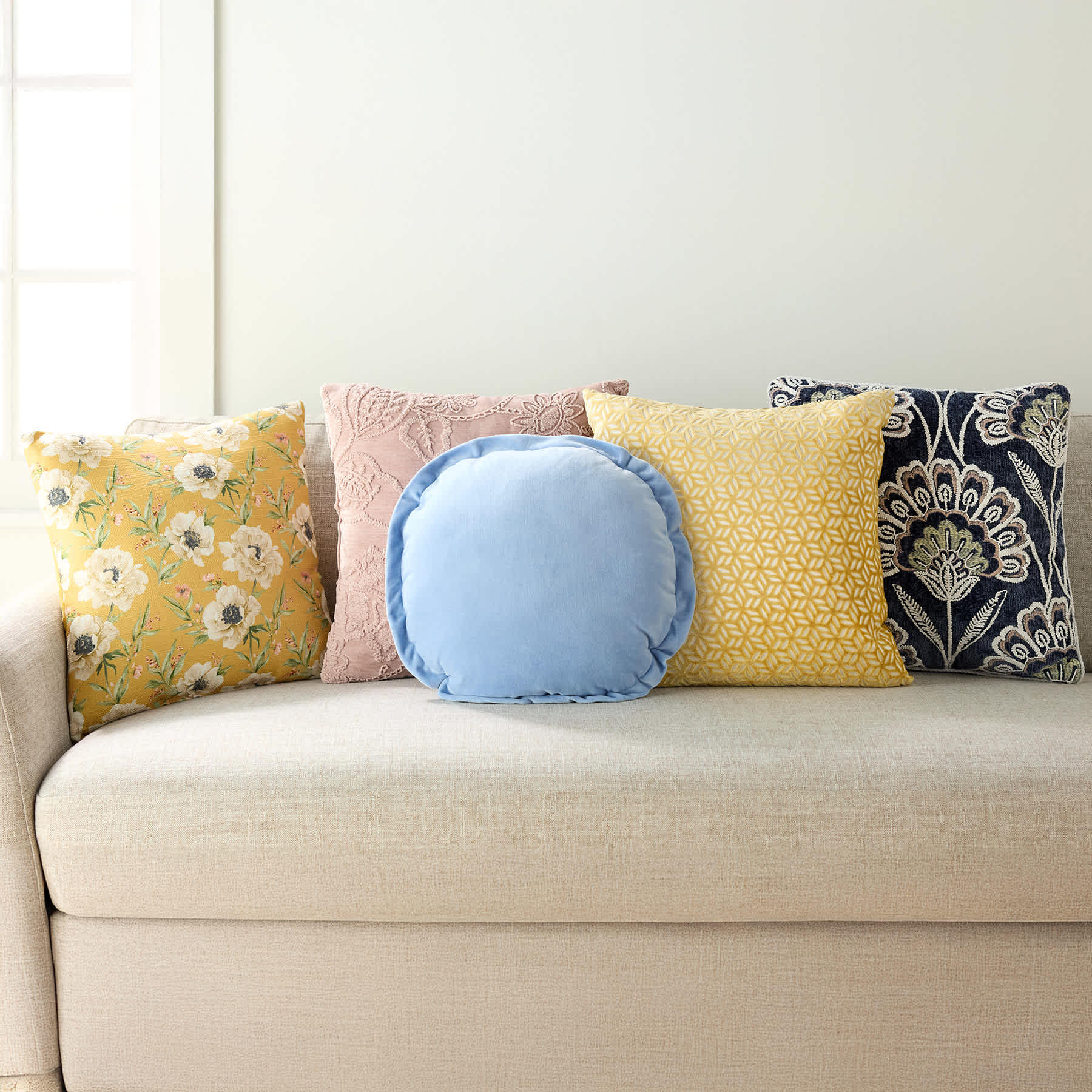 Gold Peony Printed Throw Pillow, 18"