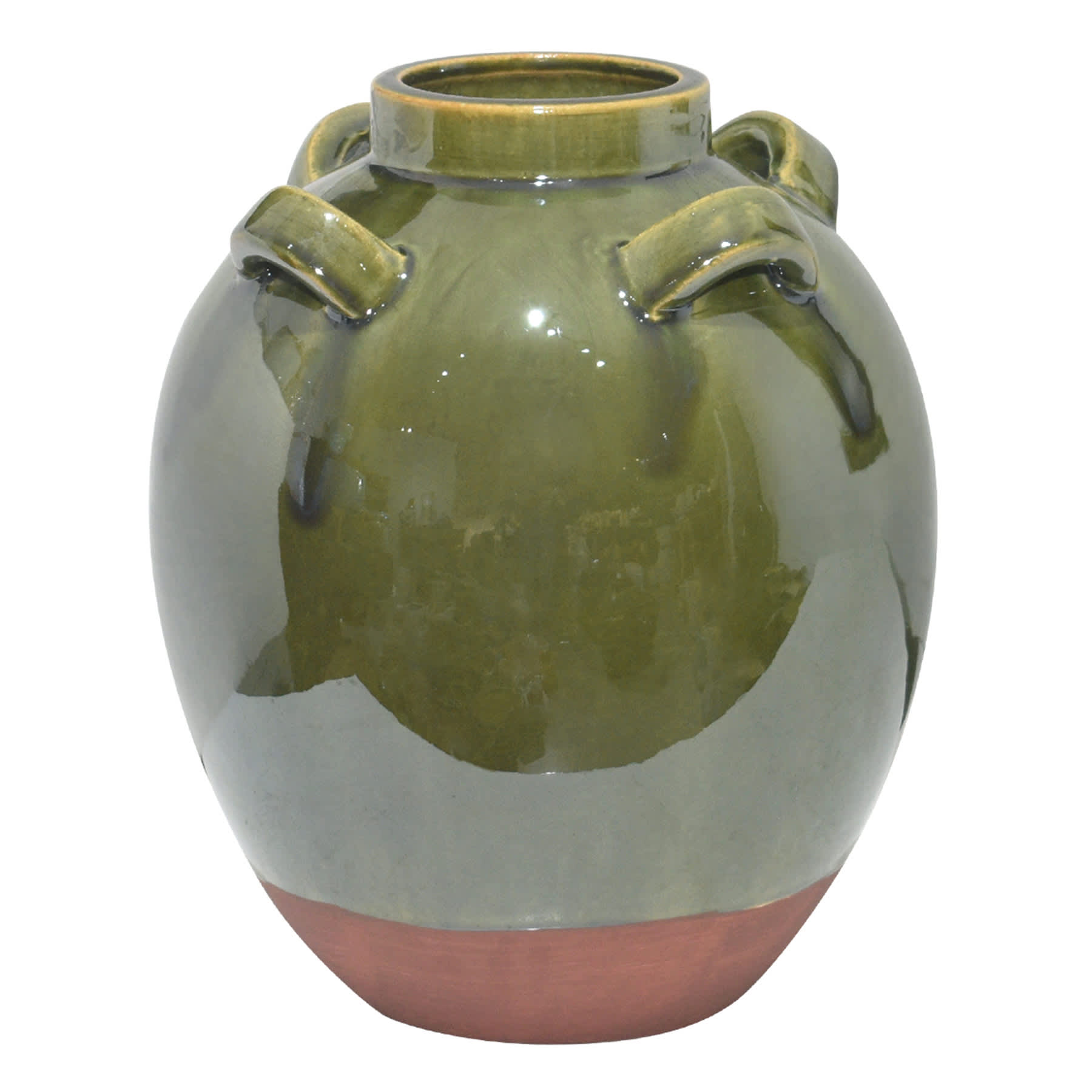 Olive Brown Ceramic Vase with 3 Handles, 11"