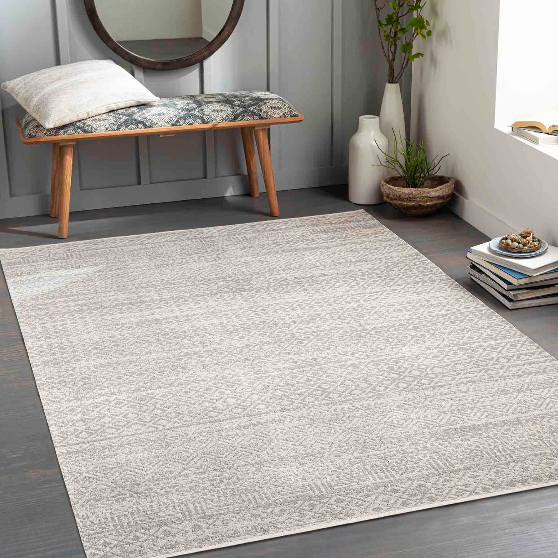 (D556) Lavadora Grey Global Design Washable Area Rug, 8x10