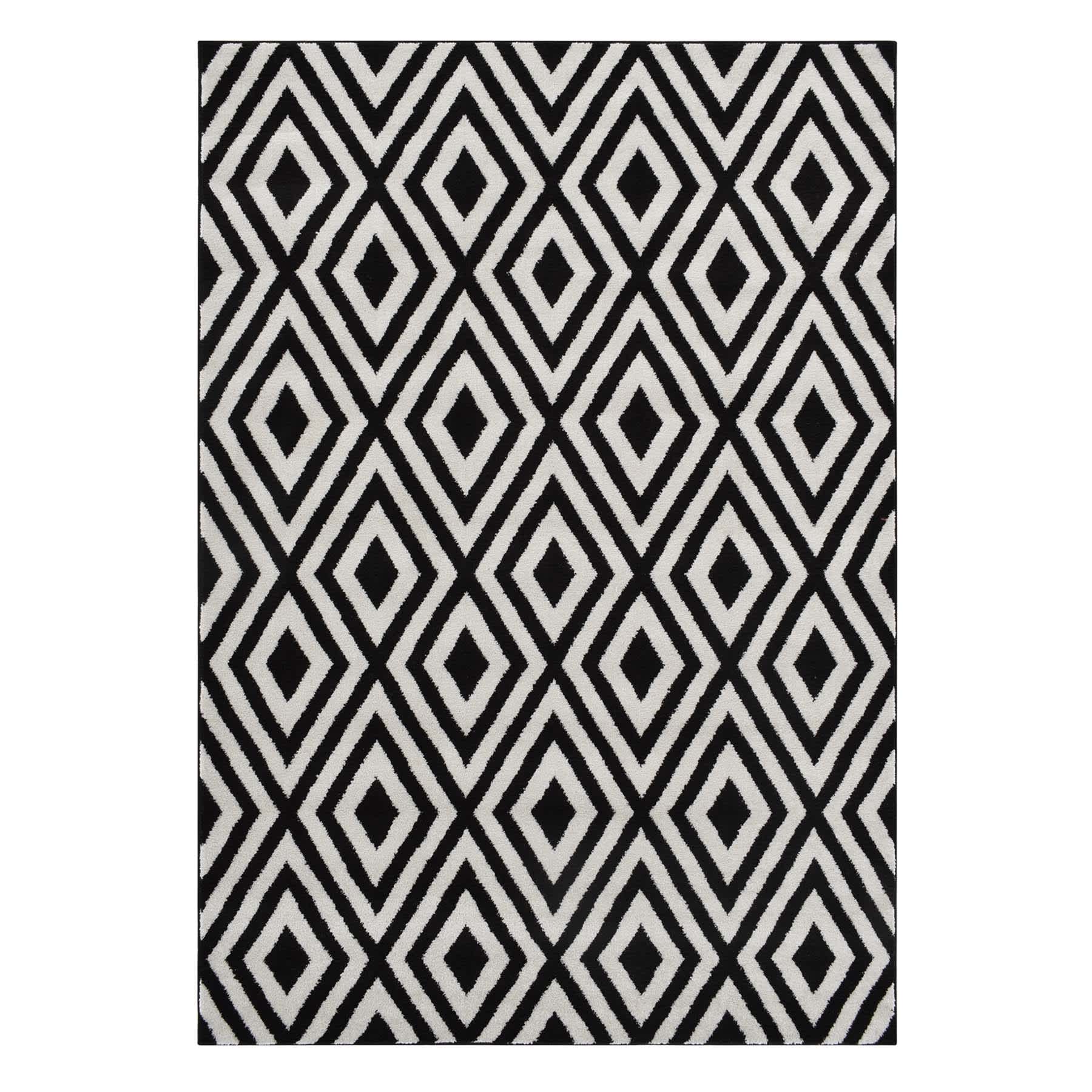 (D532) Black & White Diamond Design Area Rug, 8x10