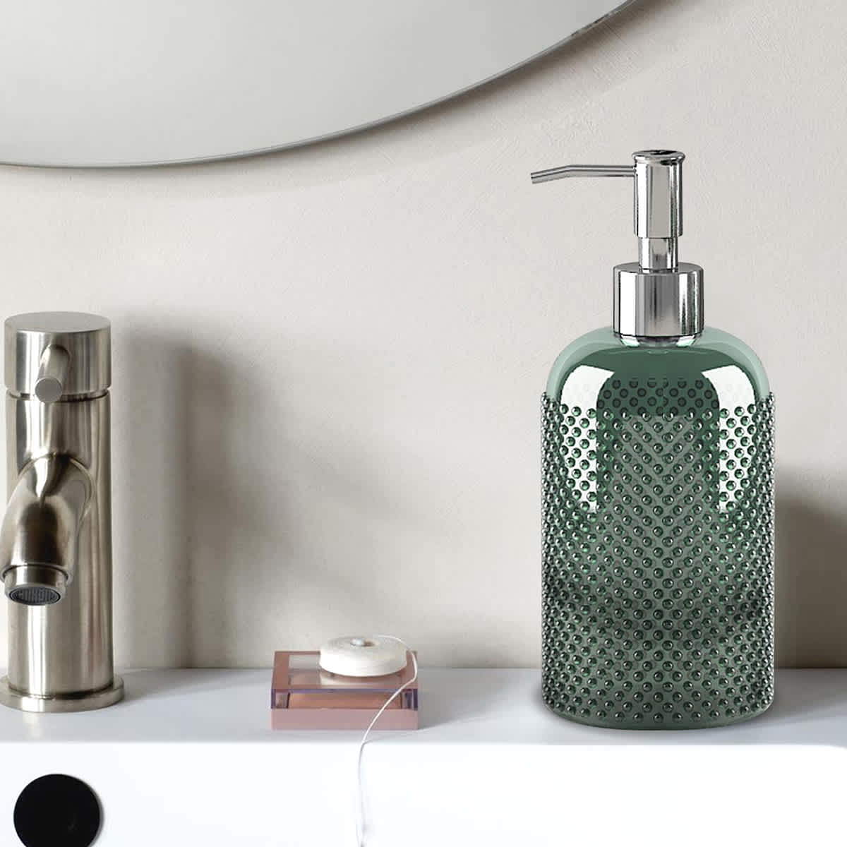 Honeybloom Green Bubble Glass Soap Dispenser, 8"
