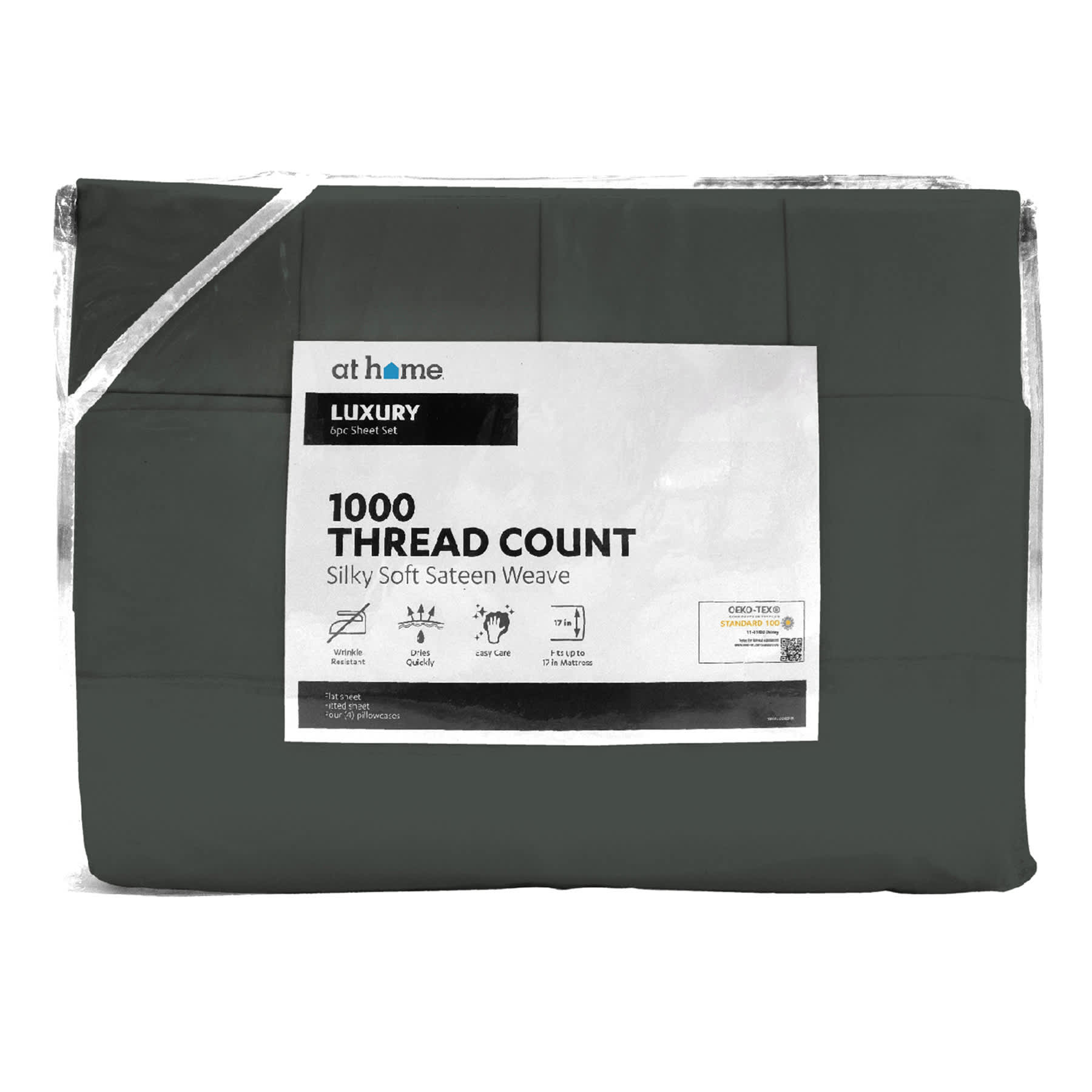 6-Piece Charcoal Grey 1000 Thread Count Luxury Sheet Set, Queen