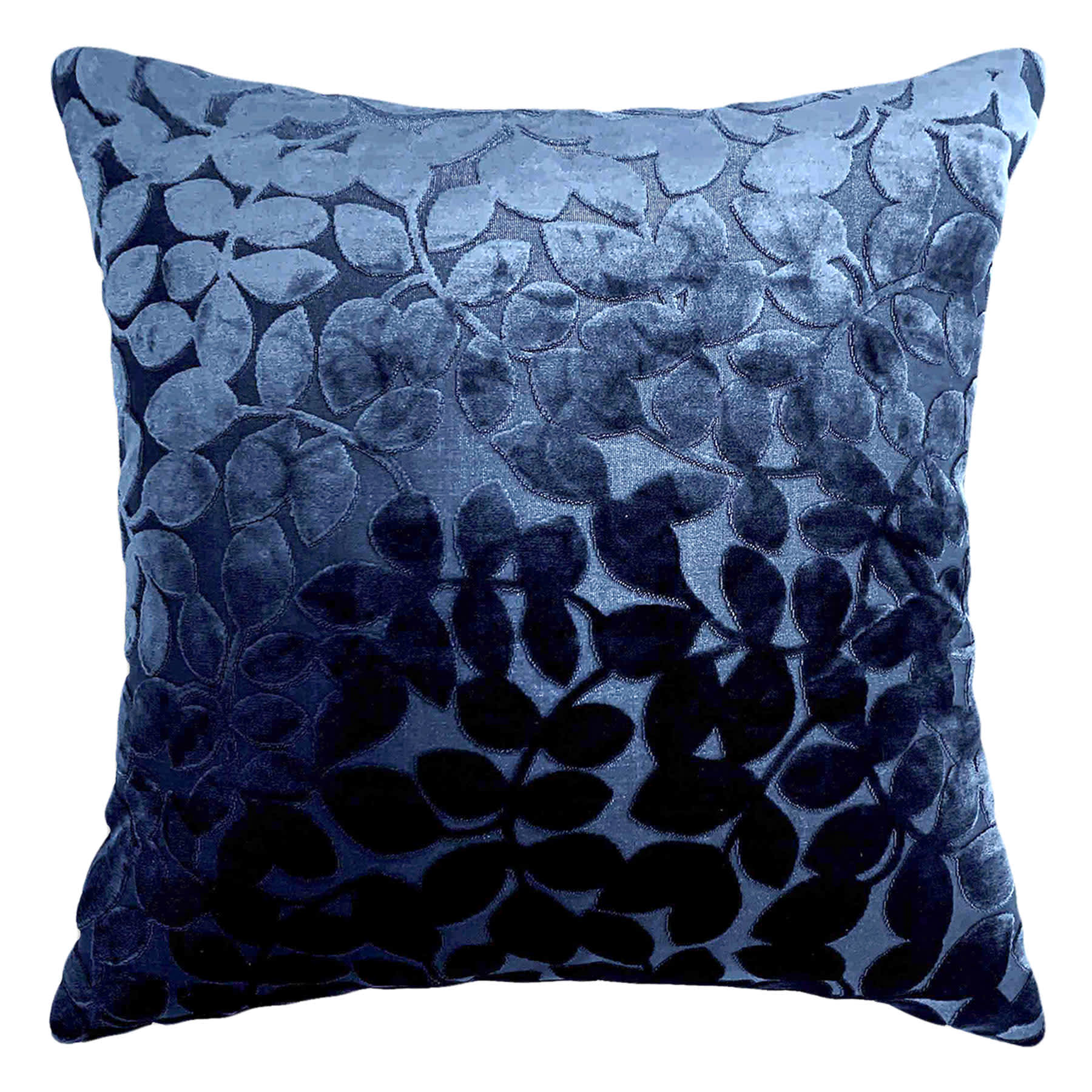 Sasha Navy Blue Leaf Design Chenille Throw Pillow, 18"