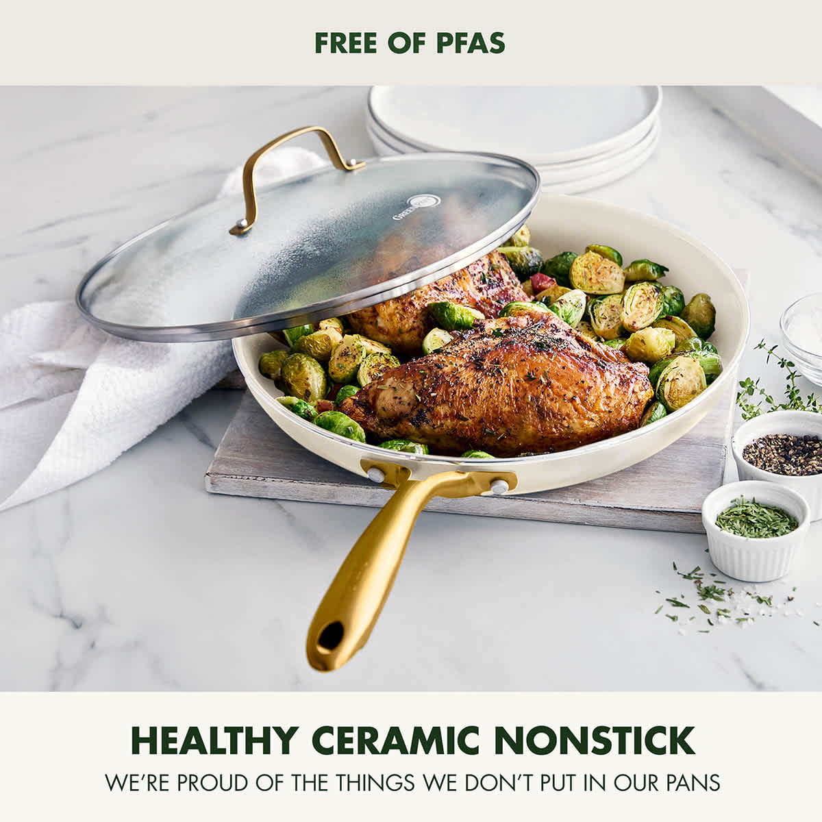 Greenpan Linen Frypan with Glass Lid, 12"