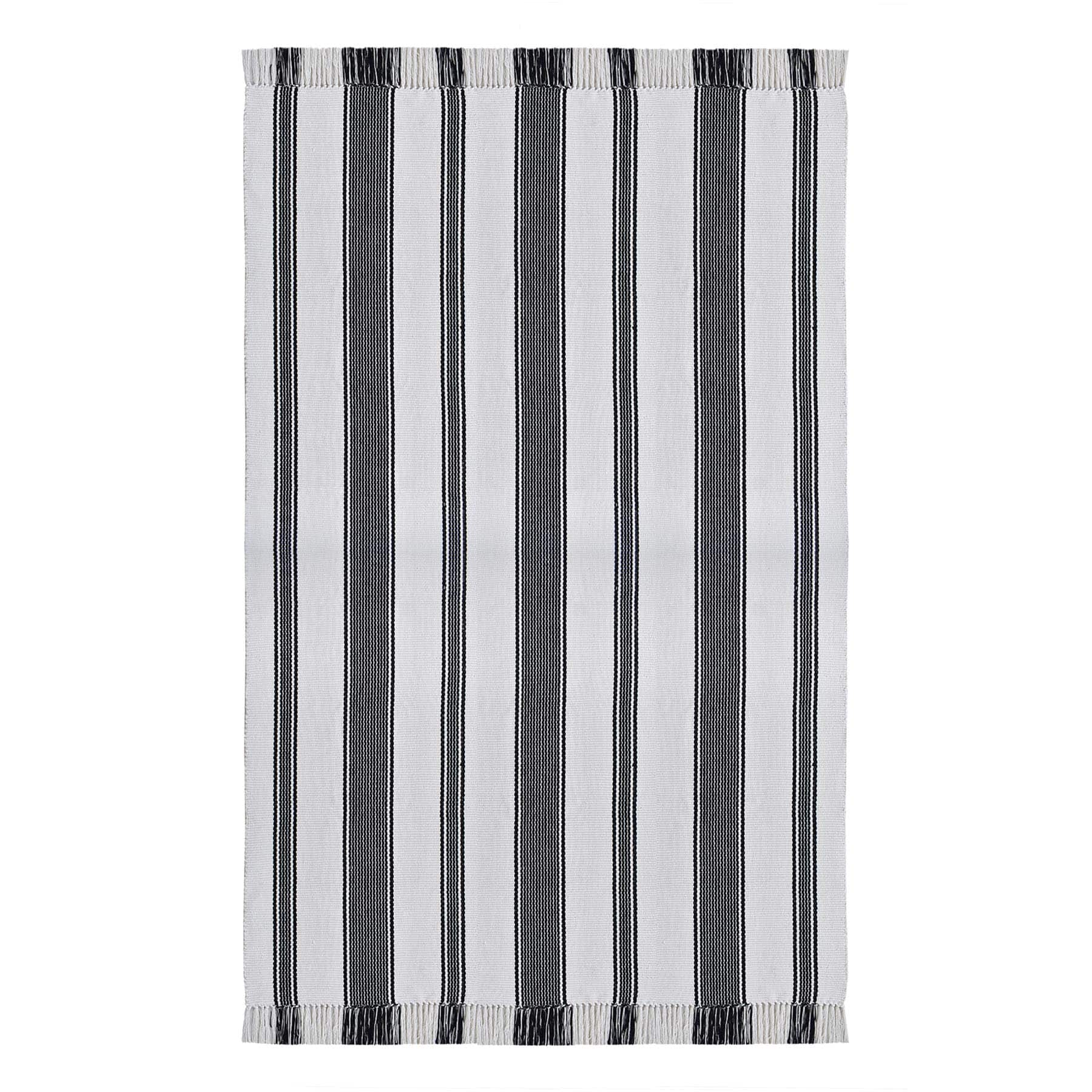 (D551) Honeybloom Flatweave Ivory & Black Striped Area Rug, 5x7