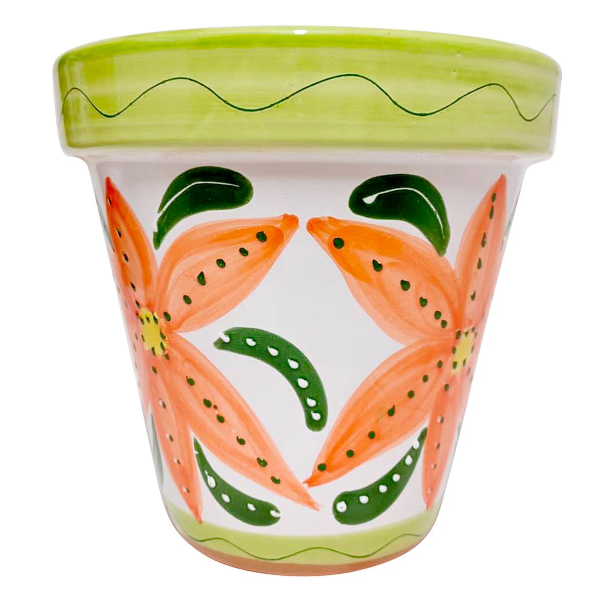 Hand Painted Spanish Orange Flower Outdoor Planter, Large