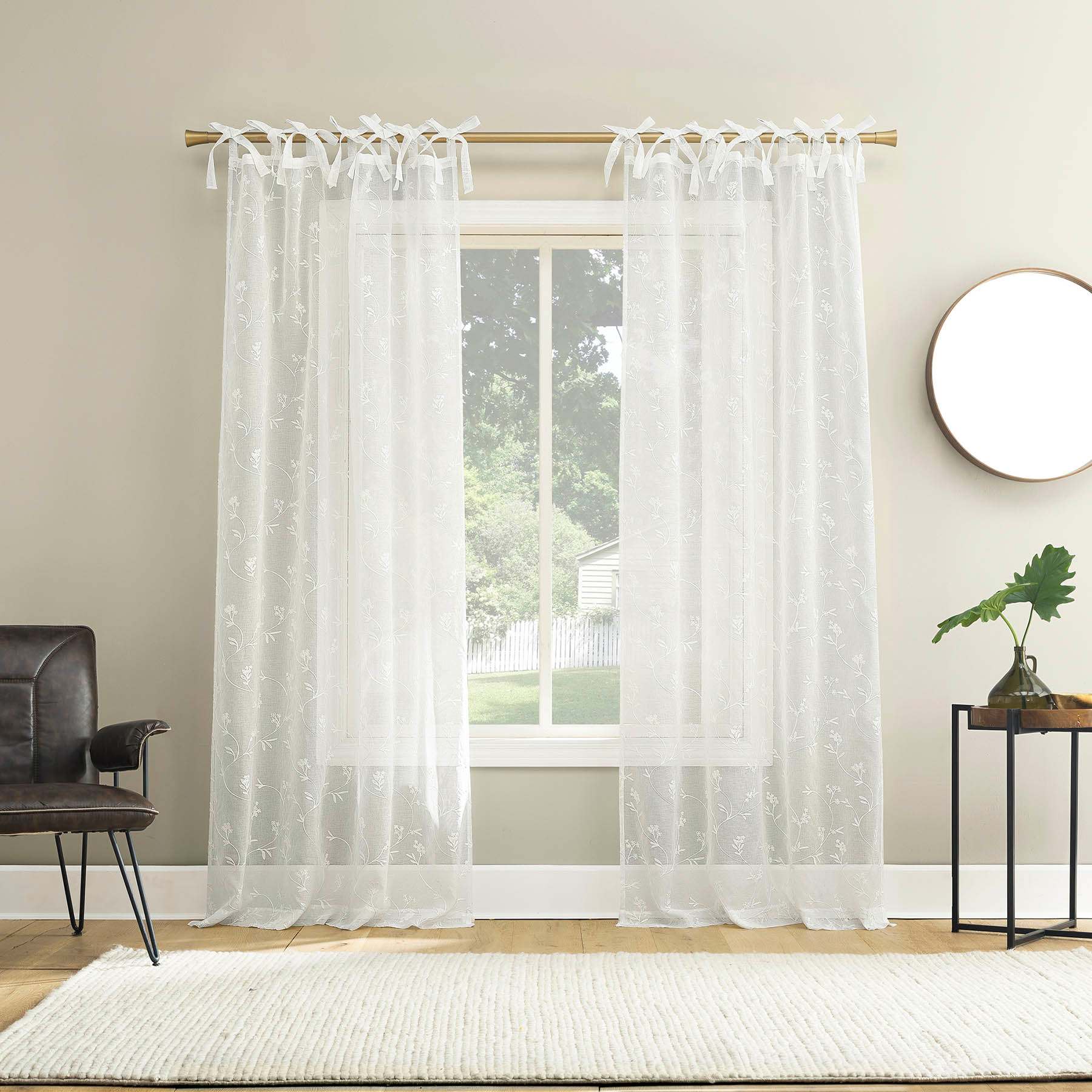 White Bow Tab Sheer Curtain Panel, 84"