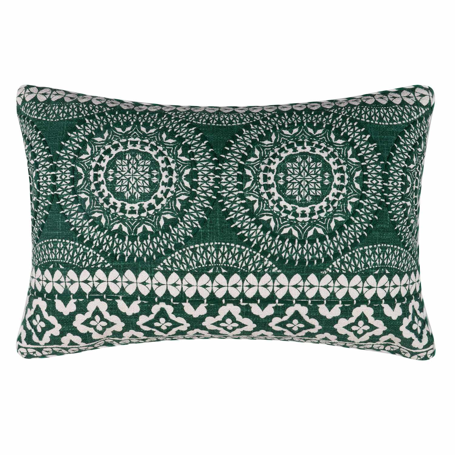 Found & Fable Green Medallion Embroidered Throw Pillow, 14x20