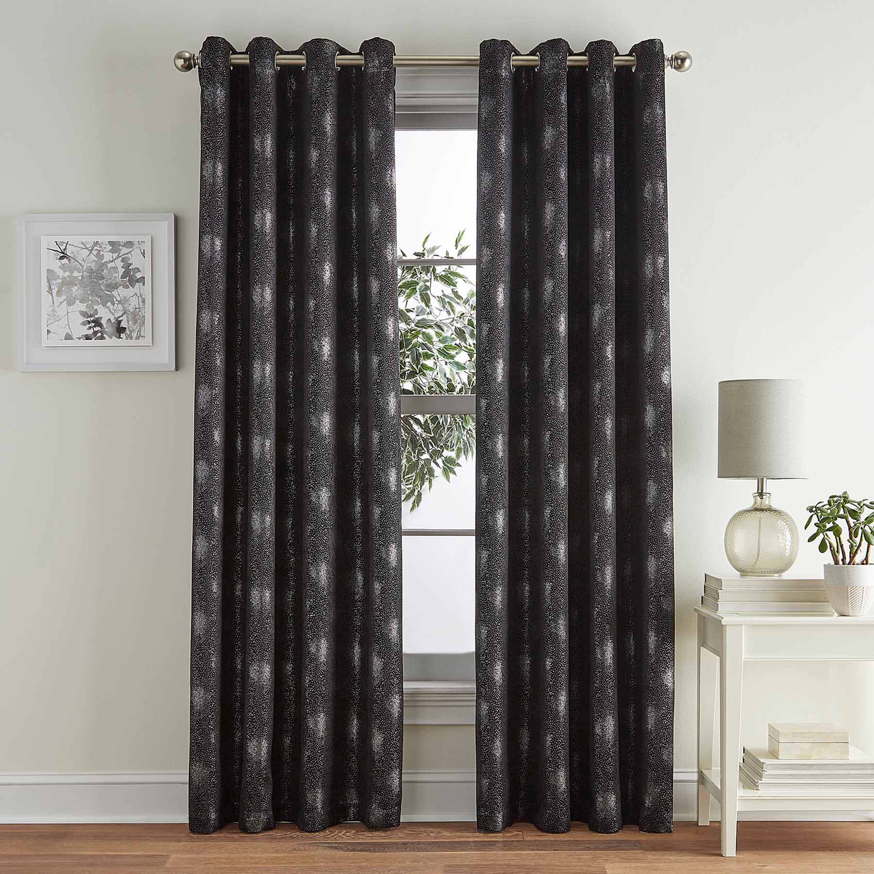 Metallic Black Room Darkening Grommet Curtain Panel, 84"