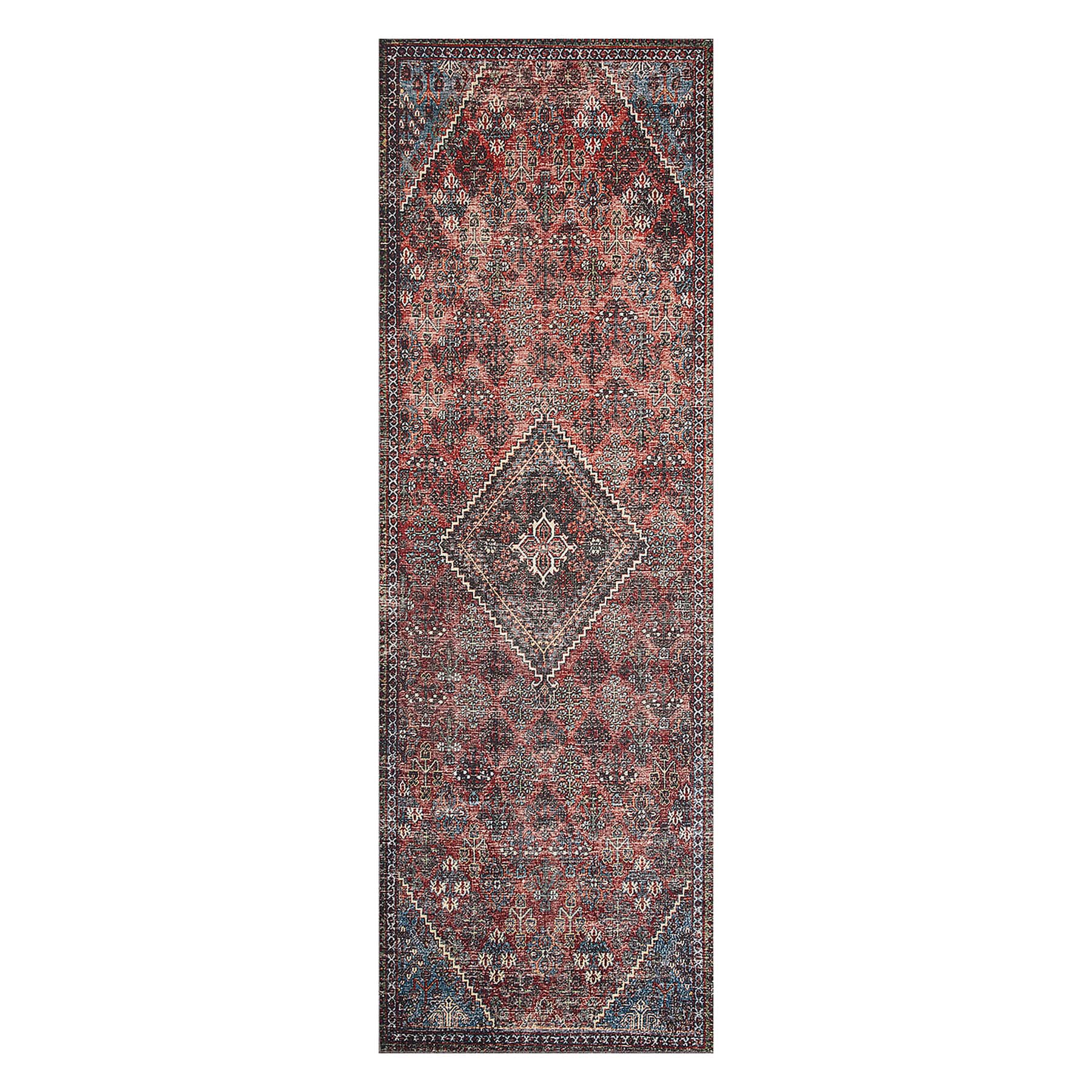 (D553) Found & Fable Vilani Red & Blue Medallion Runner, 2x7