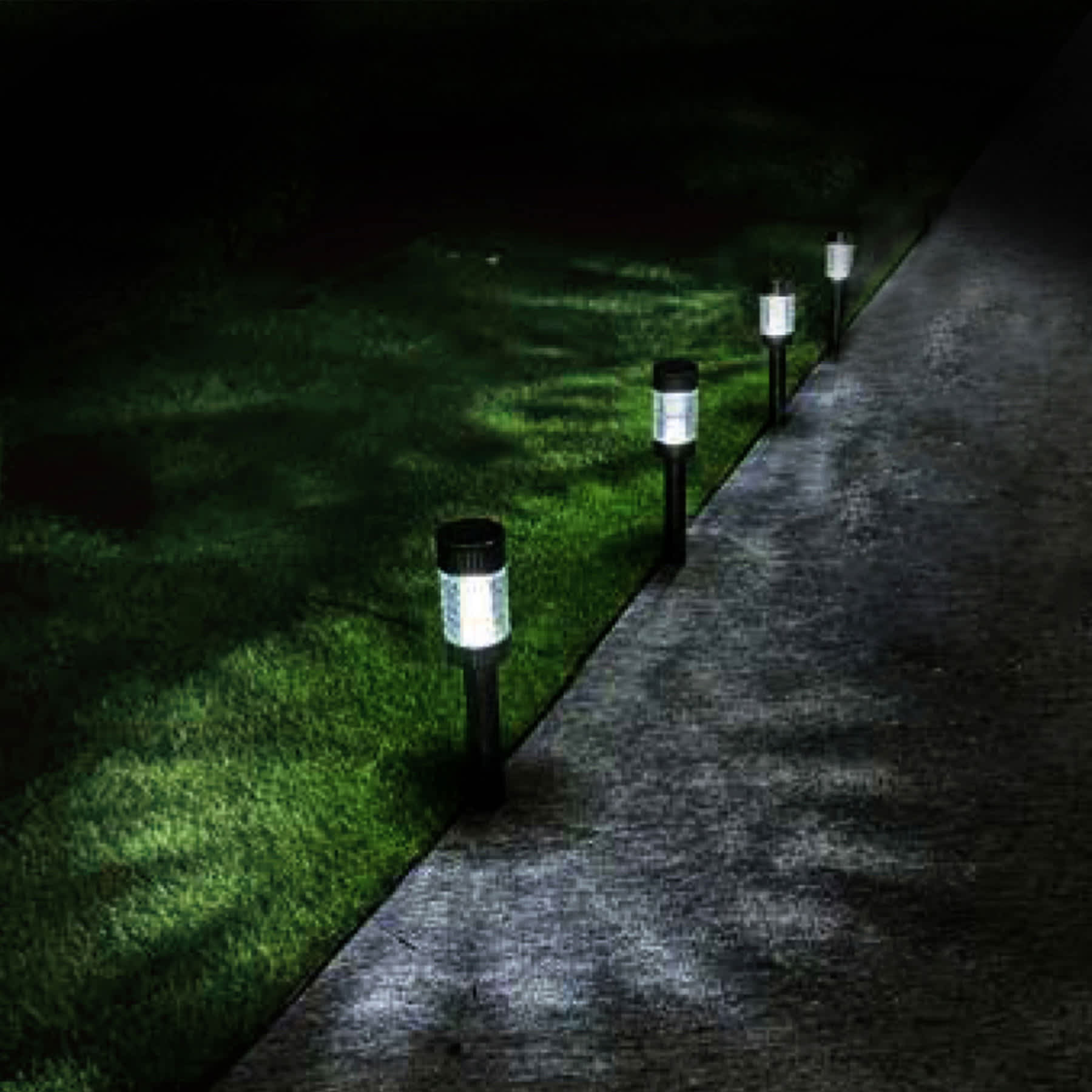 4-Pack 6-Lumen Solar Gunmetal Round Steel Solar Pathway Lights