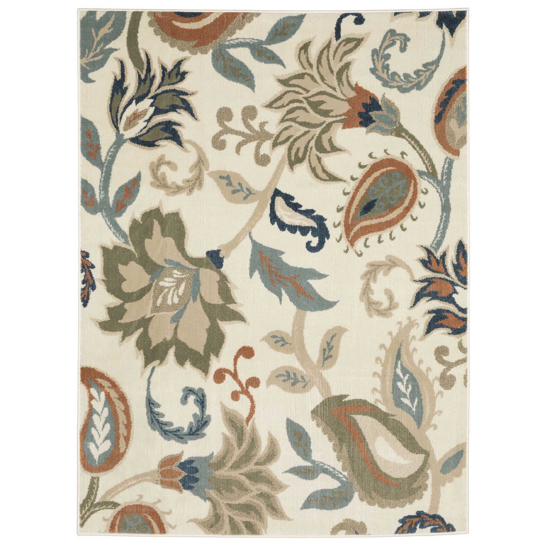 (D463) Casey Ivory Floral Patterned Area Rug, 5x7