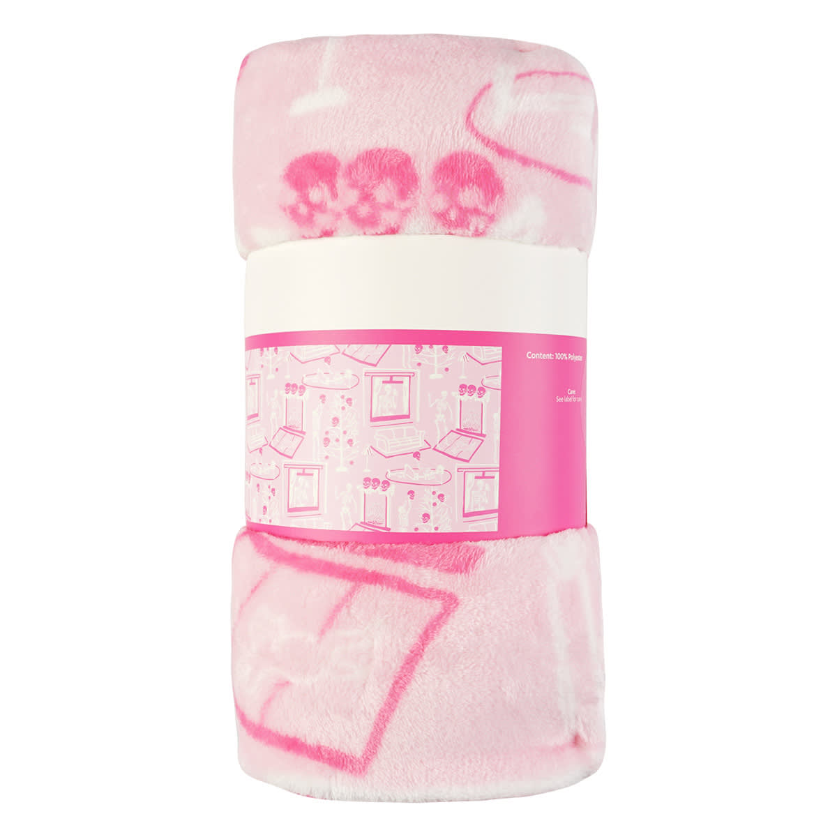 Hey Boo! Sassy Skeletons Pink Plush Throw Blanket, 50x60