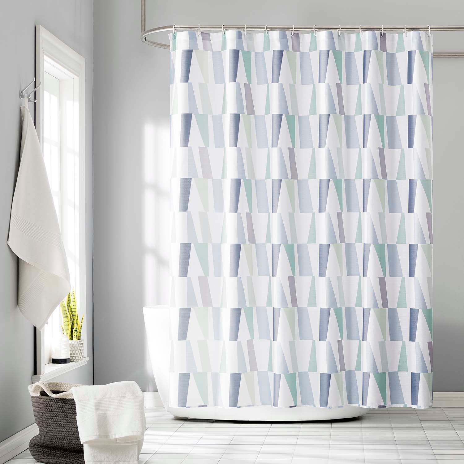 13-Piece Libra Chambray Geometric Shower Curtain Set, 70x72