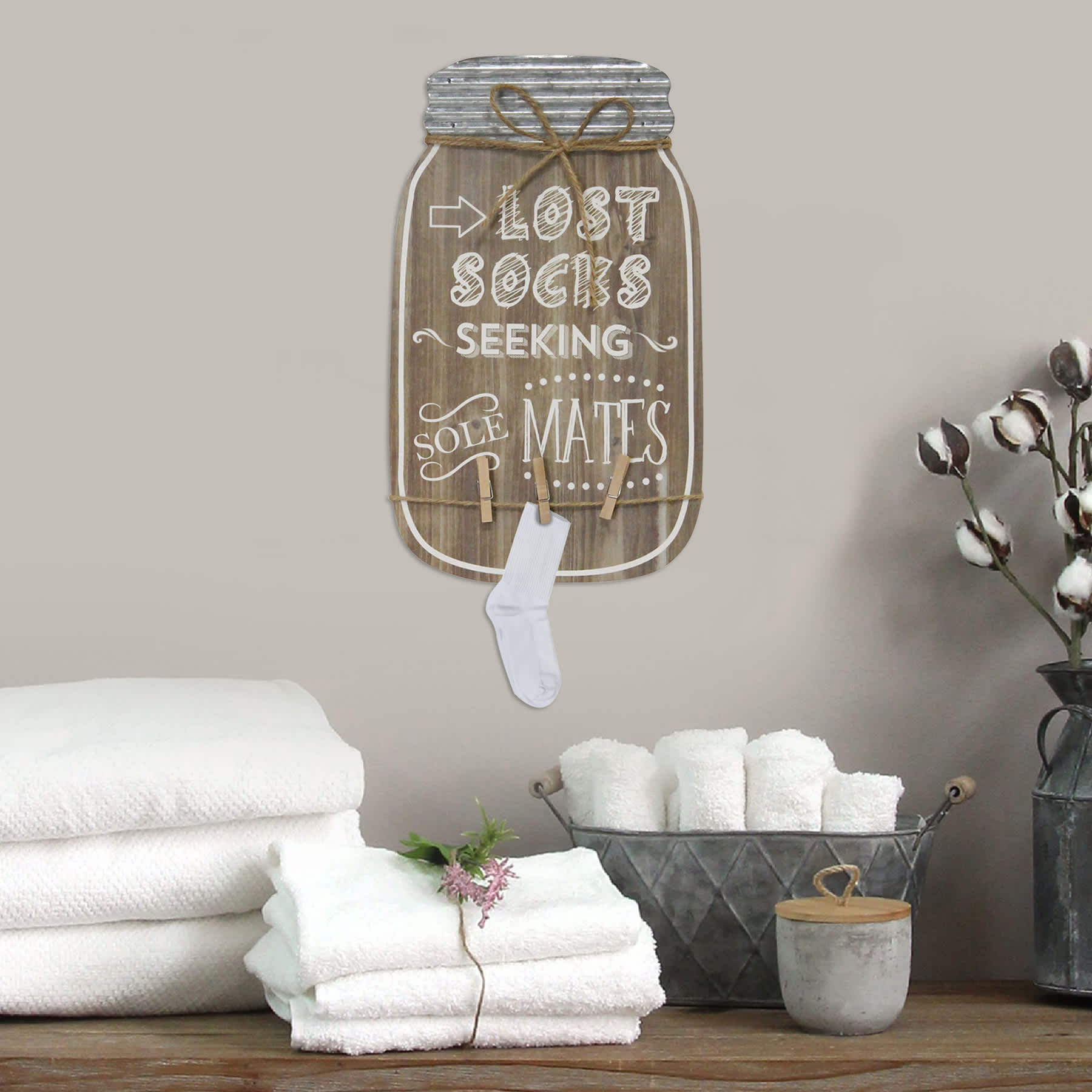 Lost Sock Clothes Pin Wall Art, 9x14